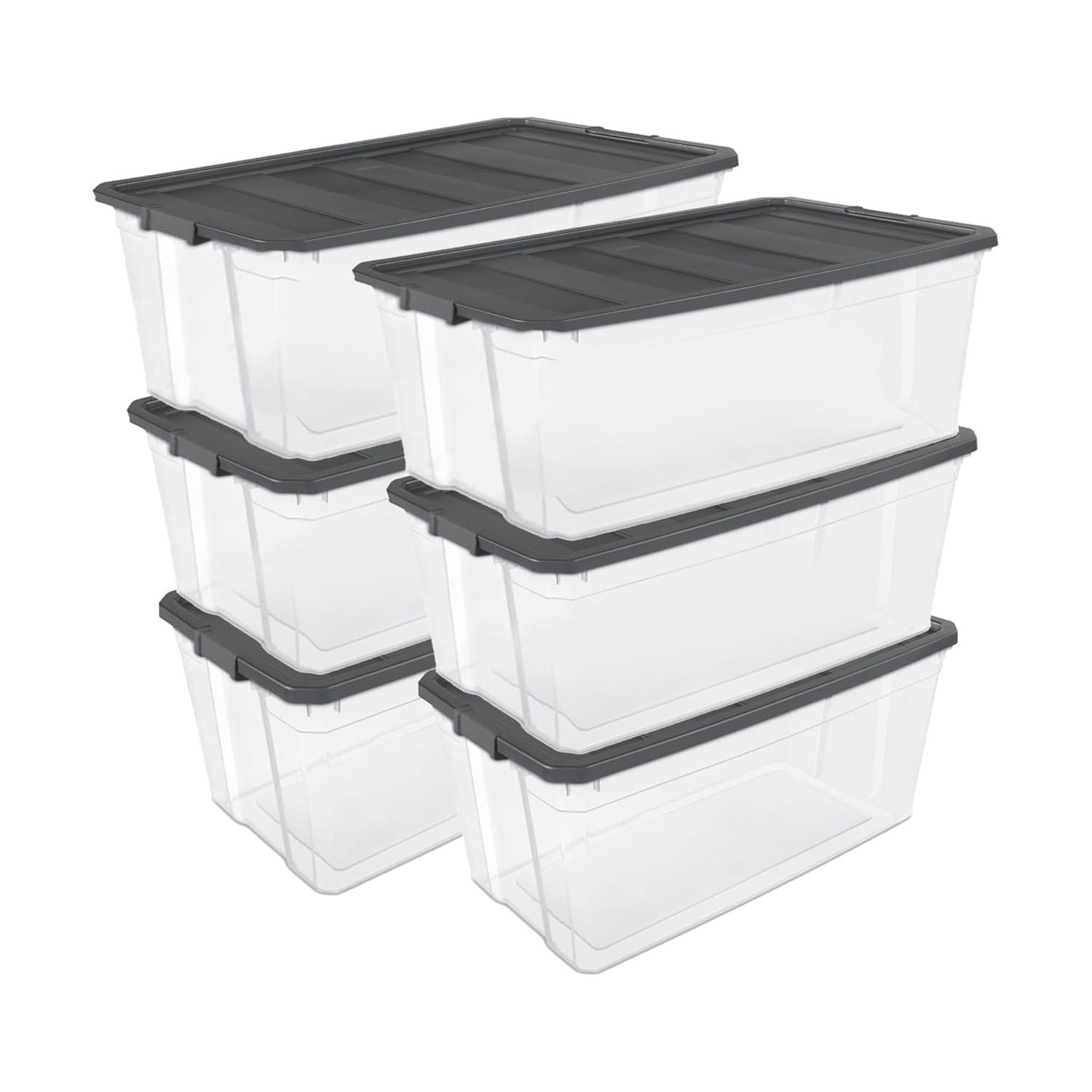 imageSterilite 4Pack Modular Stacker Box Durable Clear Plastic Storage Bins with Latching Lids 108 Quart Stackable Organizing Container Boxes for Closet Bathroom and Office200 Quart