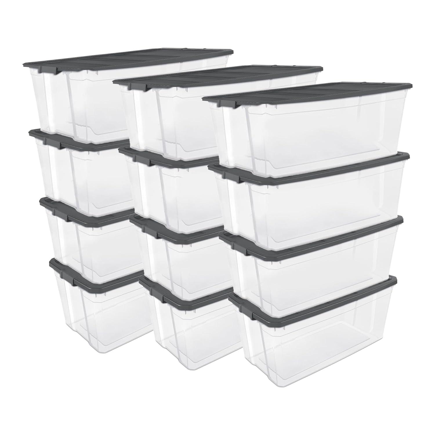 imageSterilite 4Pack Modular Stacker Box Durable Clear Plastic Storage Bins with Latching Lids 108 Quart Stackable Organizing Container Boxes for Closet Bathroom and Office200 Quart