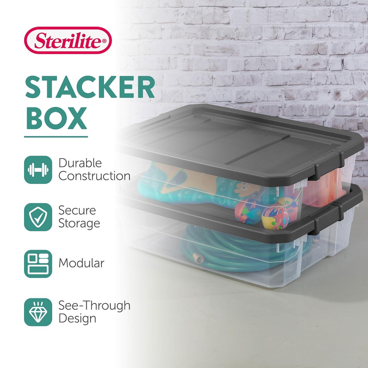 Sterilite 4-Pack Modular Stacker Box, Durable Clear Plastic Storage ...