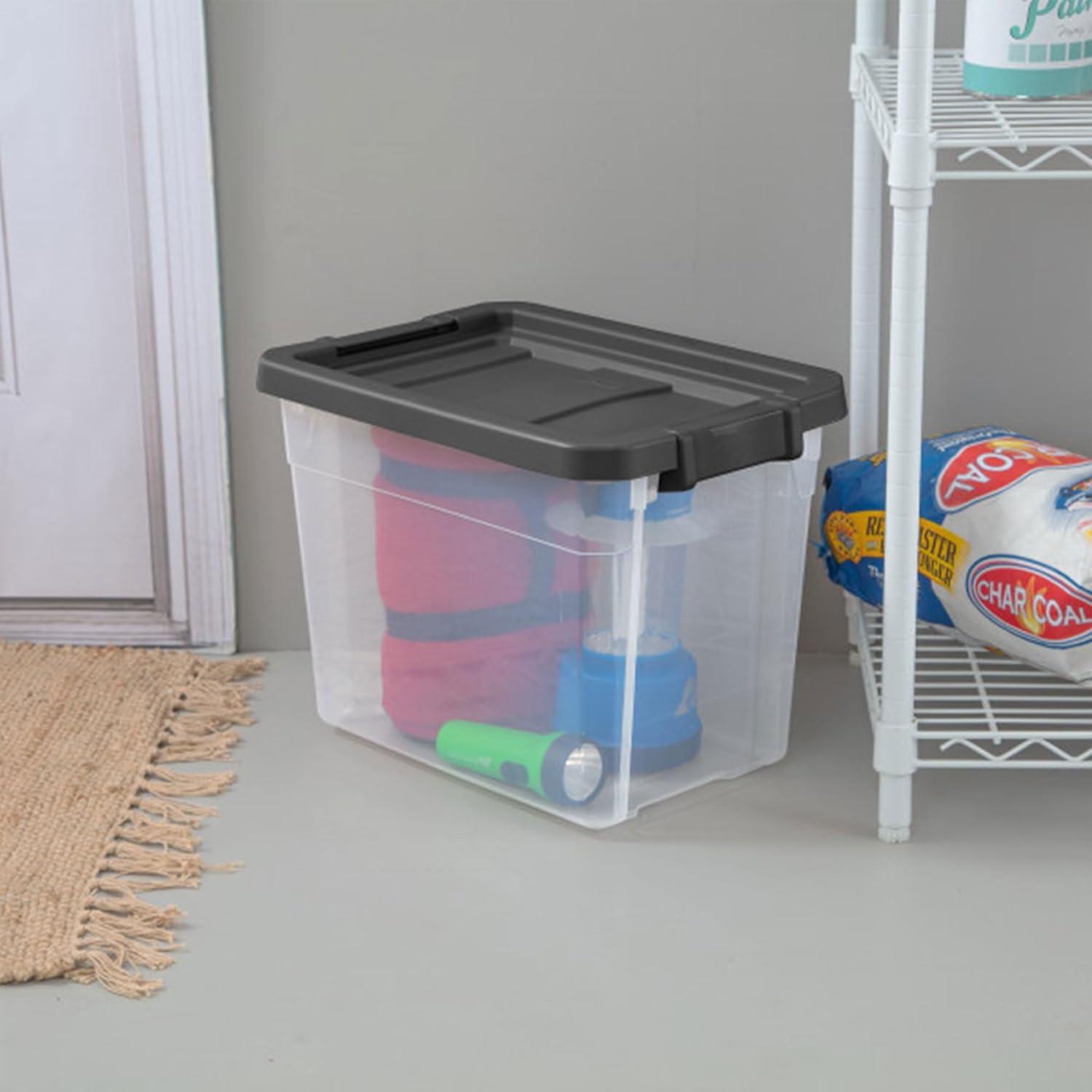 imageSterilite 4Pack Modular Stacker Box Durable Clear Plastic Storage Bins with Latching Lids 108 Quart Stackable Organizing Container Boxes for Closet Bathroom and Office30 Quart