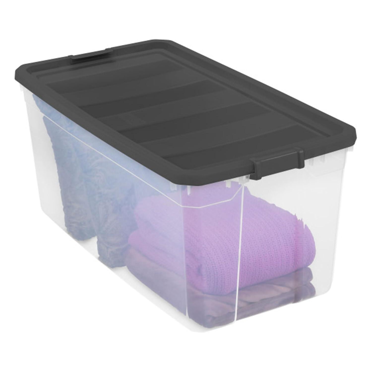 imageSterilite 4Pack Modular Stacker Box Durable Clear Plastic Storage Bins with Latching Lids 108 Quart Stackable Organizing Container Boxes for Closet Bathroom and Office200 Quart