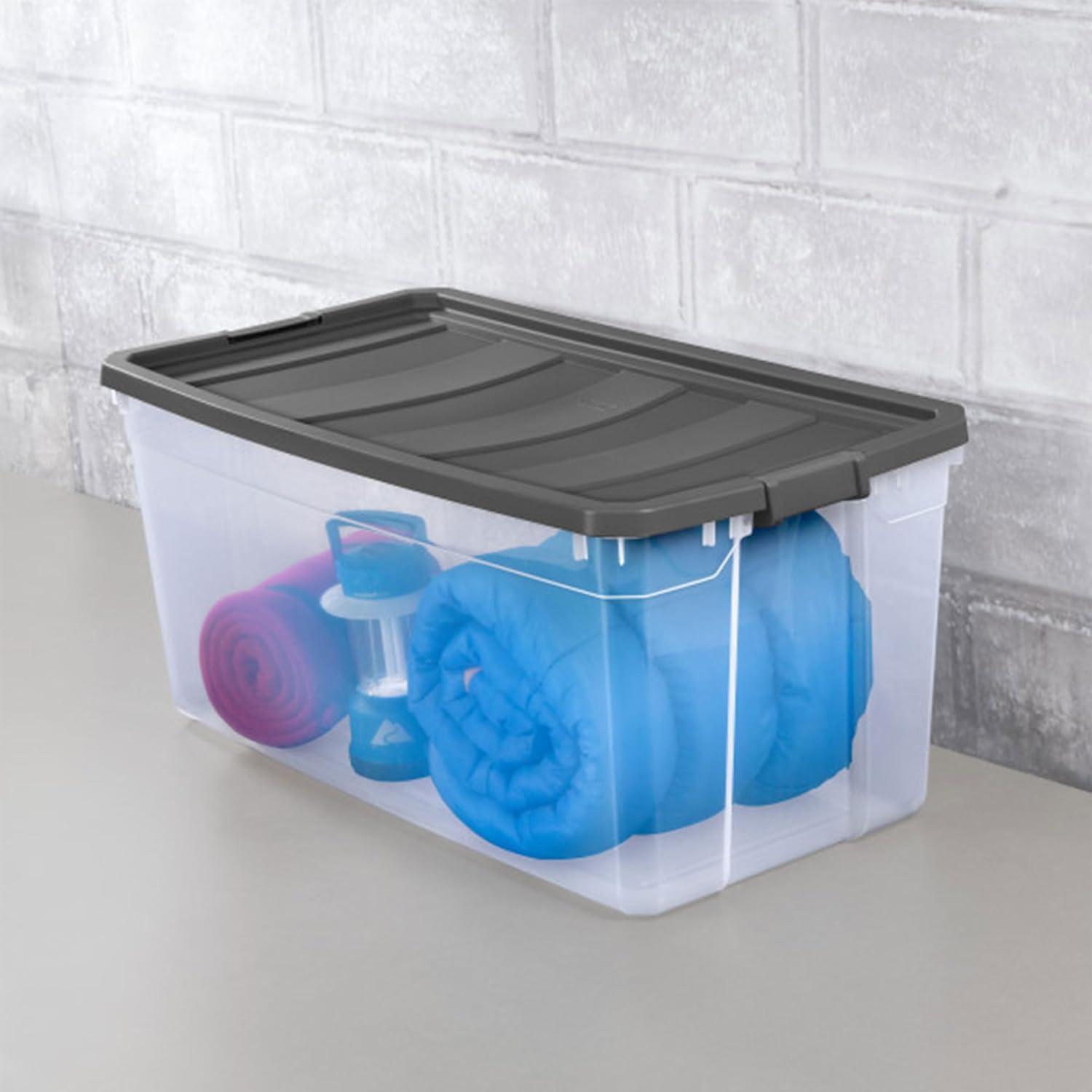 imageSterilite 4Pack Modular Stacker Box Durable Clear Plastic Storage Bins with Latching Lids 108 Quart Stackable Organizing Container Boxes for Closet Bathroom and Office200 Quart