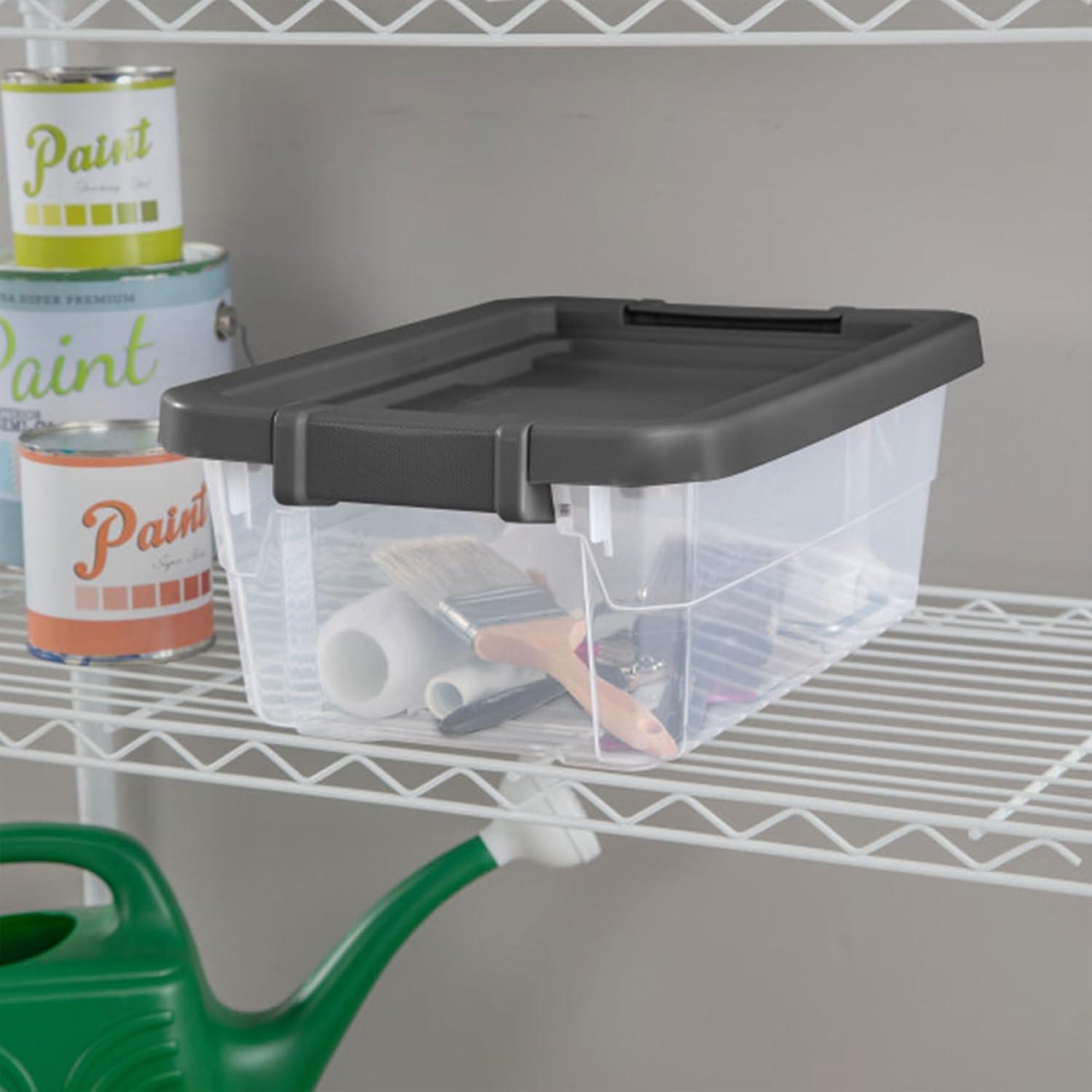 imageSterilite 4Pack Modular Stacker Box Durable Clear Plastic Storage Bins with Latching Lids 108 Quart Stackable Organizing Container Boxes for Closet Bathroom and Office16 Quart