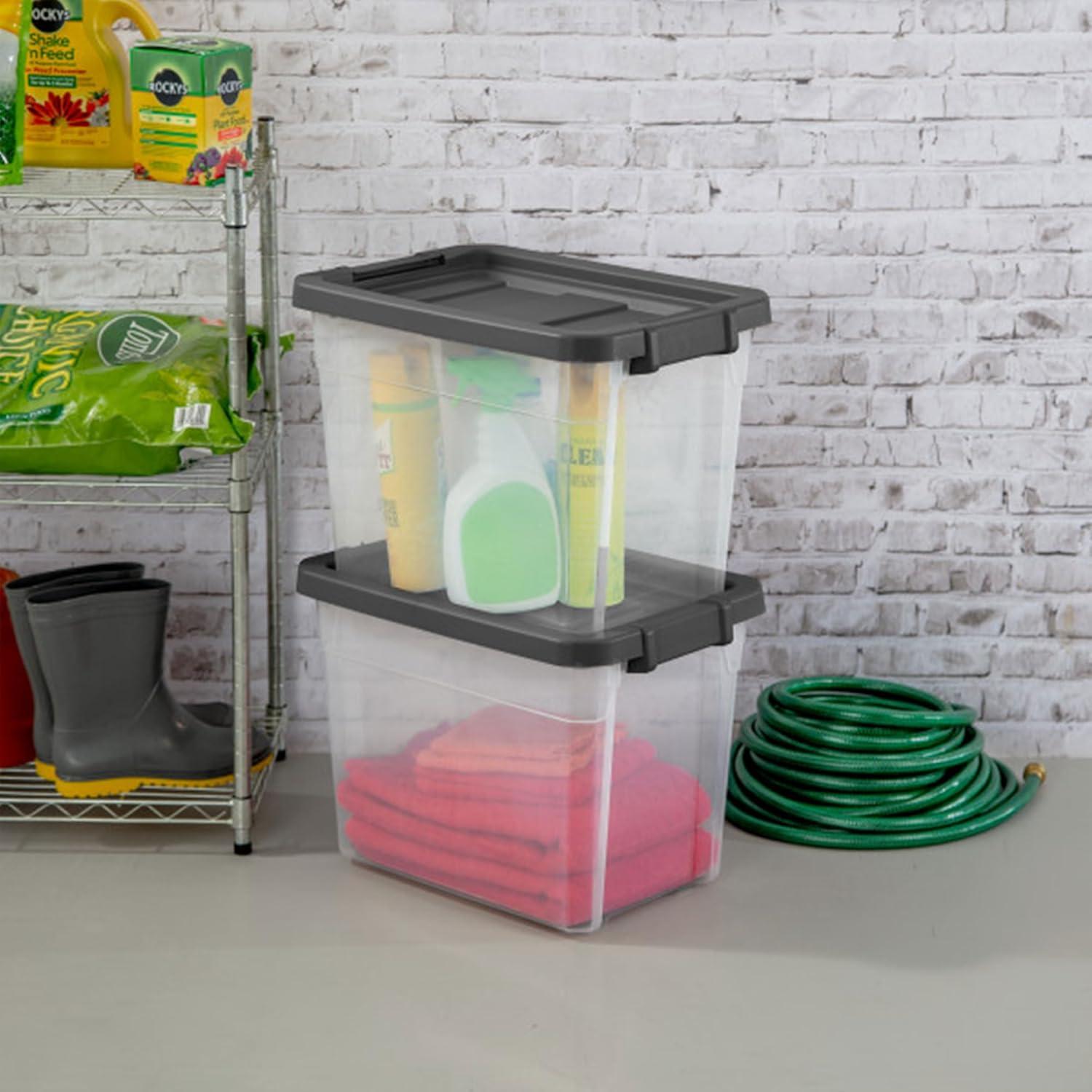 imageSterilite 4Pack Modular Stacker Box Durable Clear Plastic Storage Bins with Latching Lids 108 Quart Stackable Organizing Container Boxes for Closet Bathroom and Office30 Quart