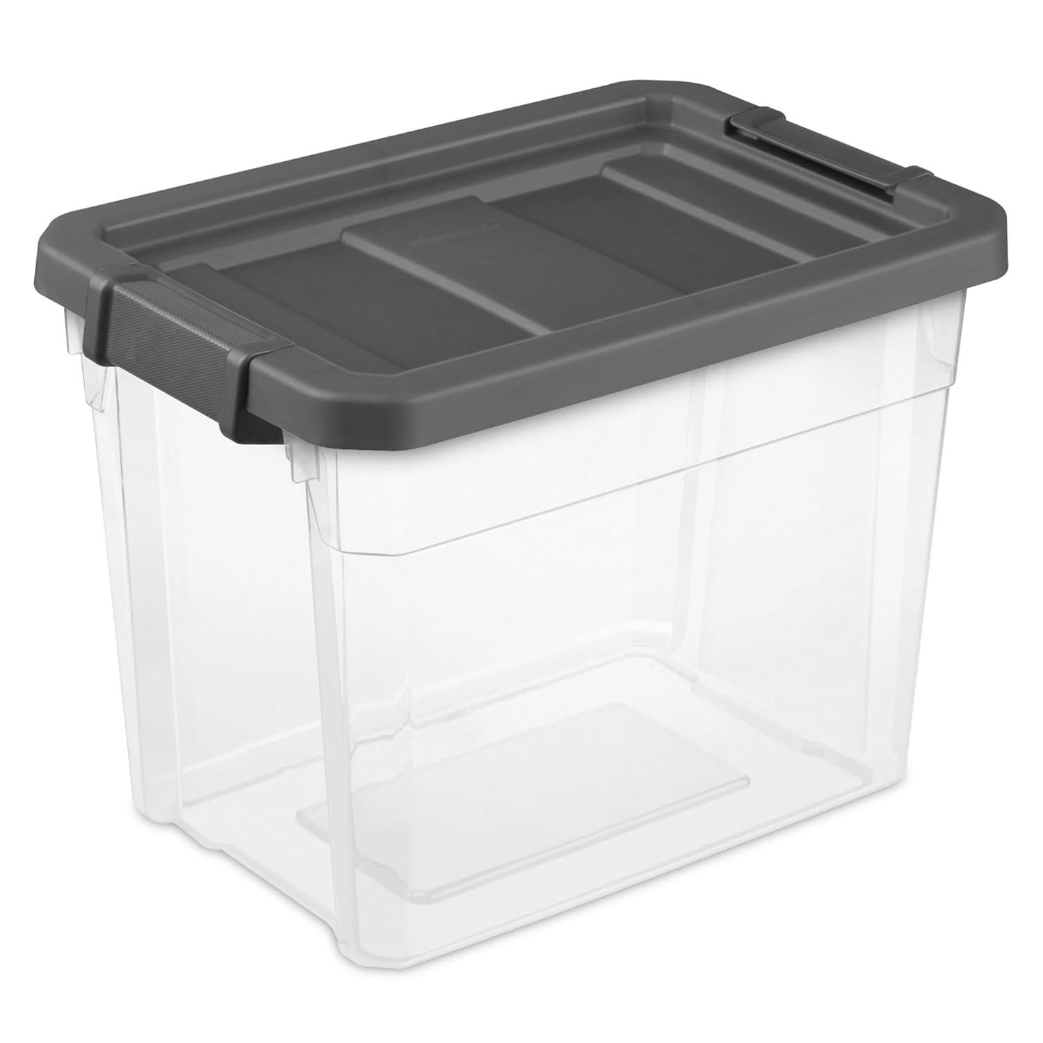 imageSterilite 4Pack Modular Stacker Box Durable Clear Plastic Storage Bins with Latching Lids 108 Quart Stackable Organizing Container Boxes for Closet Bathroom and Office30 Quart
