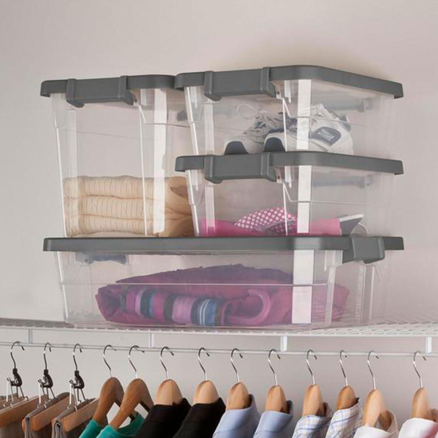 imageSterilite 4Pack Modular Stacker Box Durable Clear Plastic Storage Bins with Latching Lids 108 Quart Stackable Organizing Container Boxes for Closet Bathroom and Office30 Quart