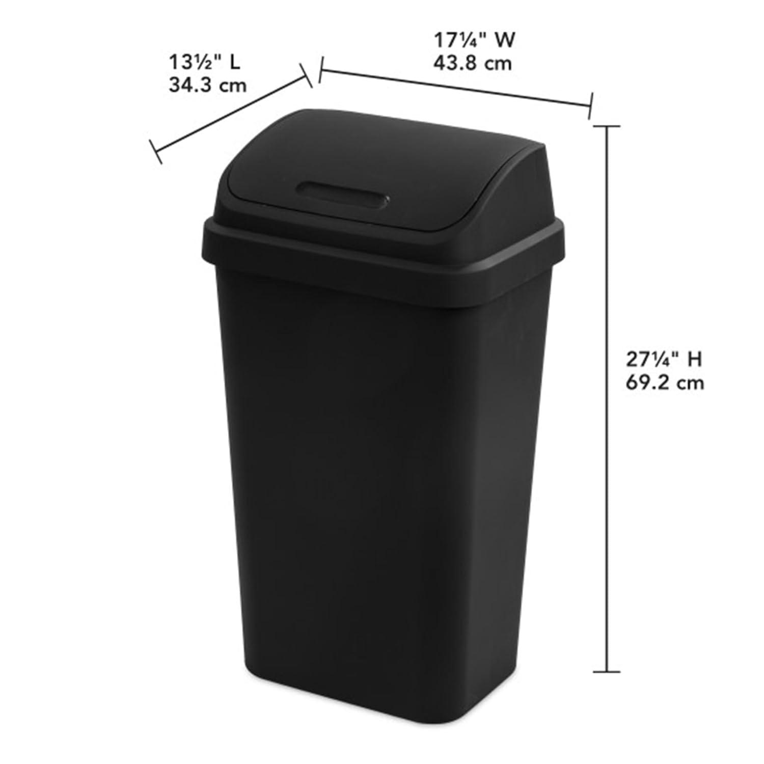 imageSterilite 4Pack Swing Top Wastebasket Sleek Square Profile Trash Can 13 Gallon Black Modern Garbage Bin for Kitchen Bathroom Garage and Workspace Fits 13 Gal LinersBlack