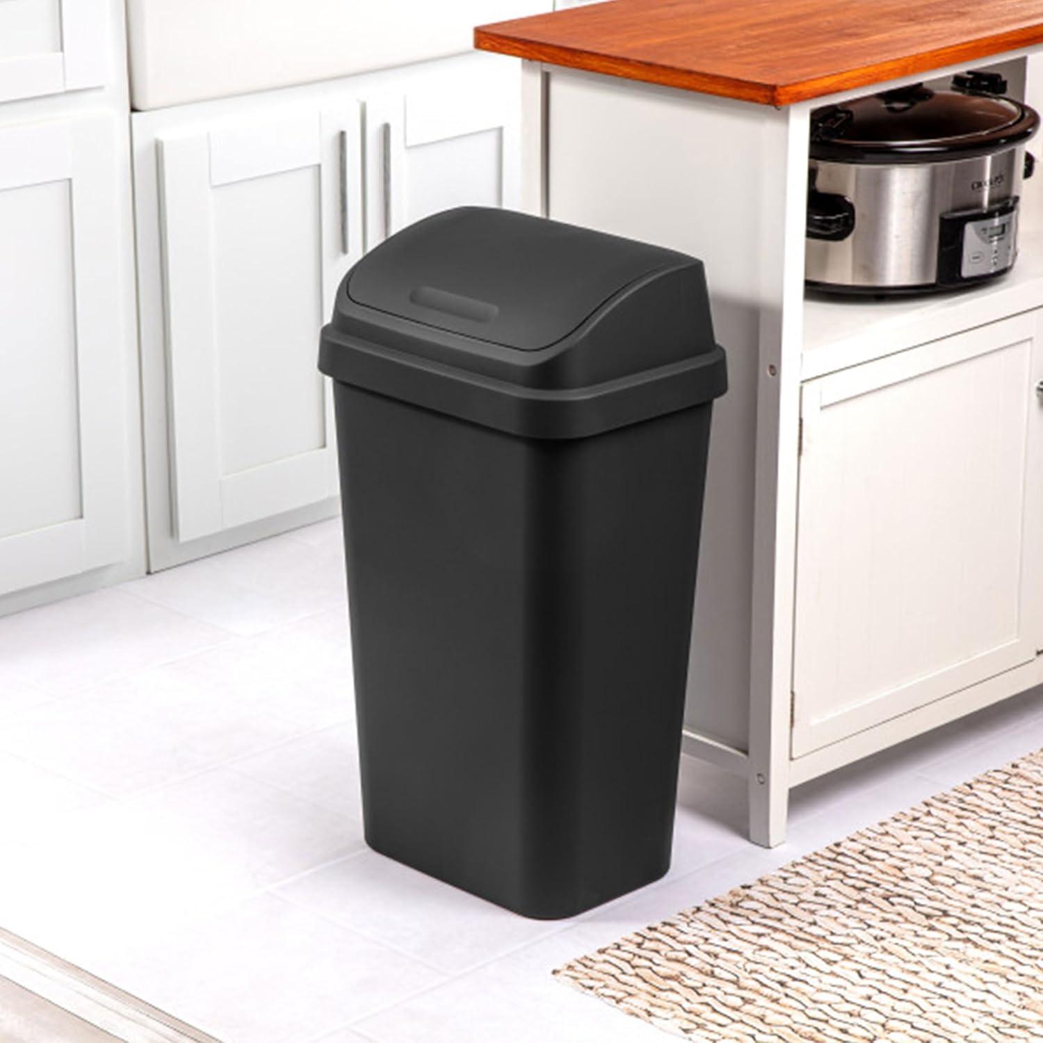 imageSterilite 4Pack Swing Top Wastebasket Sleek Square Profile Trash Can 13 Gallon Black Modern Garbage Bin for Kitchen Bathroom Garage and Workspace Fits 13 Gal LinersBlack