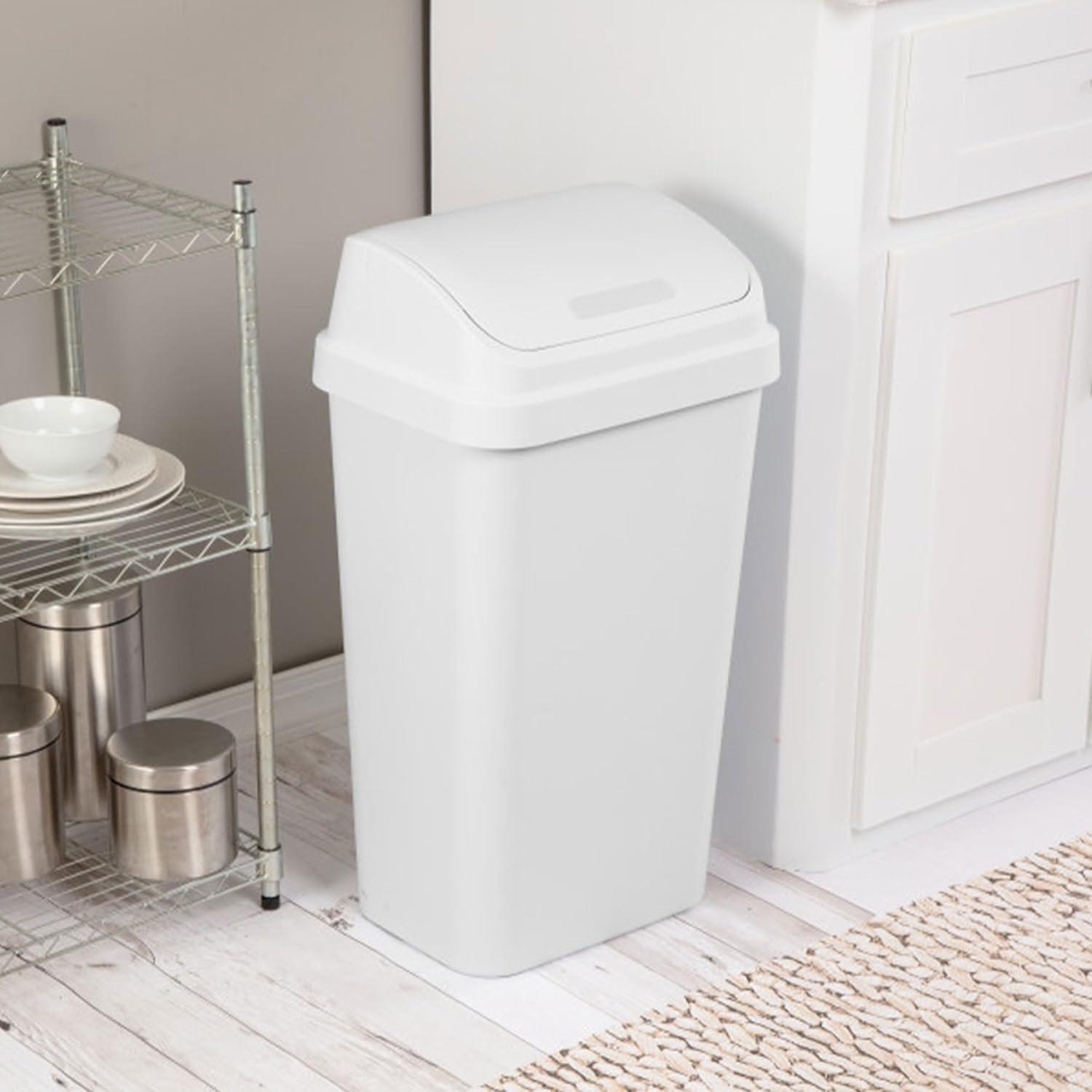 imageSterilite 4Pack Swing Top Wastebasket Sleek Square Profile Trash Can 13 Gallon Black Modern Garbage Bin for Kitchen Bathroom Garage and Workspace Fits 13 Gal LinersClear