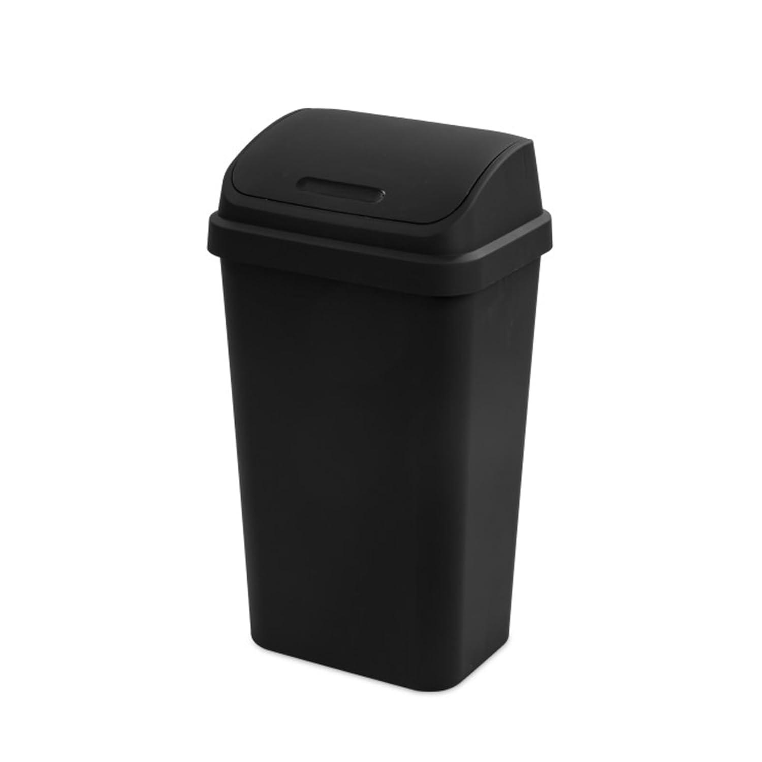 imageSterilite 4Pack Swing Top Wastebasket Sleek Square Profile Trash Can 13 Gallon Black Modern Garbage Bin for Kitchen Bathroom Garage and Workspace Fits 13 Gal LinersBlack