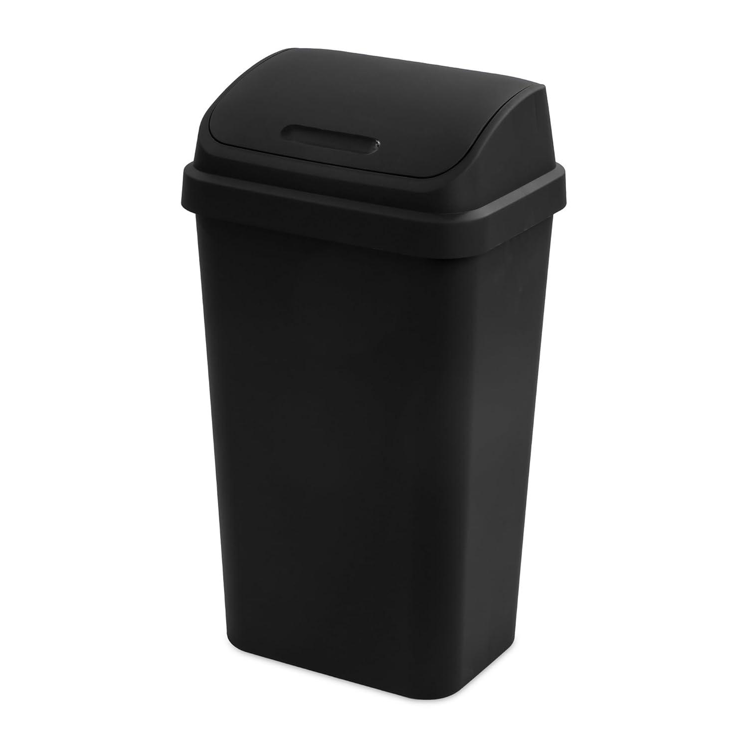 imageSterilite 4Pack Swing Top Wastebasket Sleek Square Profile Trash Can 13 Gallon Black Modern Garbage Bin for Kitchen Bathroom Garage and Workspace Fits 13 Gal LinersBlack