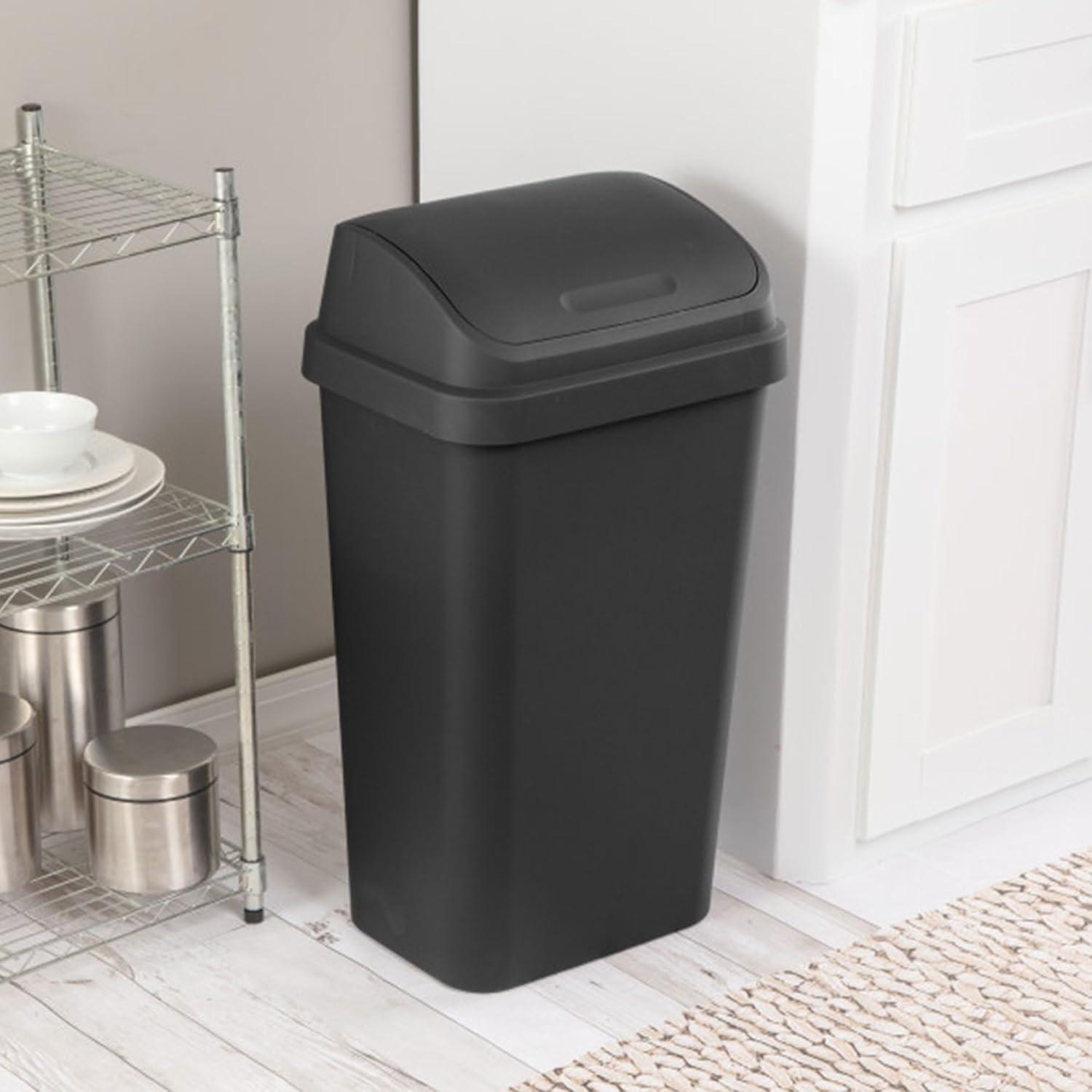 imageSterilite 4Pack Swing Top Wastebasket Sleek Square Profile Trash Can 13 Gallon Black Modern Garbage Bin for Kitchen Bathroom Garage and Workspace Fits 13 Gal LinersBlack