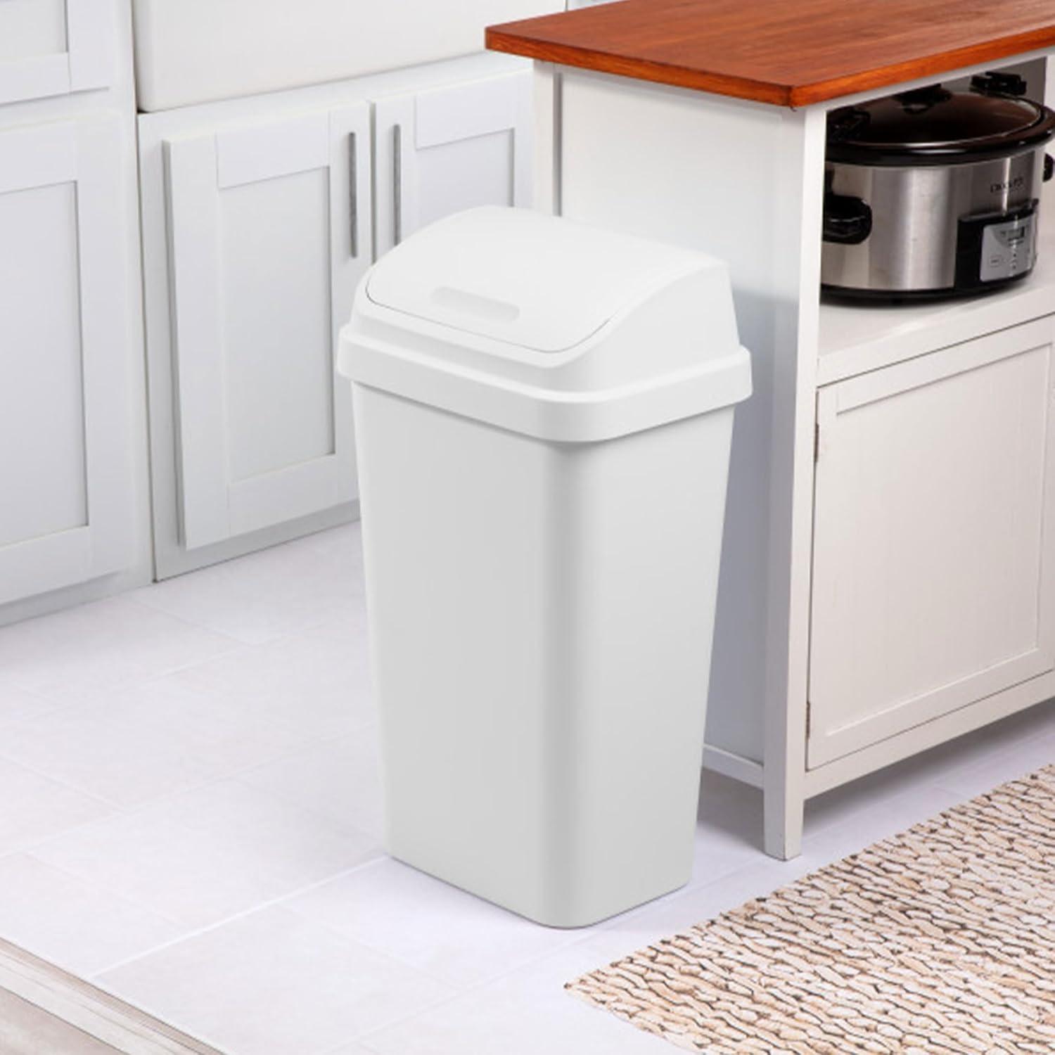 imageSterilite 4Pack Swing Top Wastebasket Sleek Square Profile Trash Can 13 Gallon Black Modern Garbage Bin for Kitchen Bathroom Garage and Workspace Fits 13 Gal LinersWhite