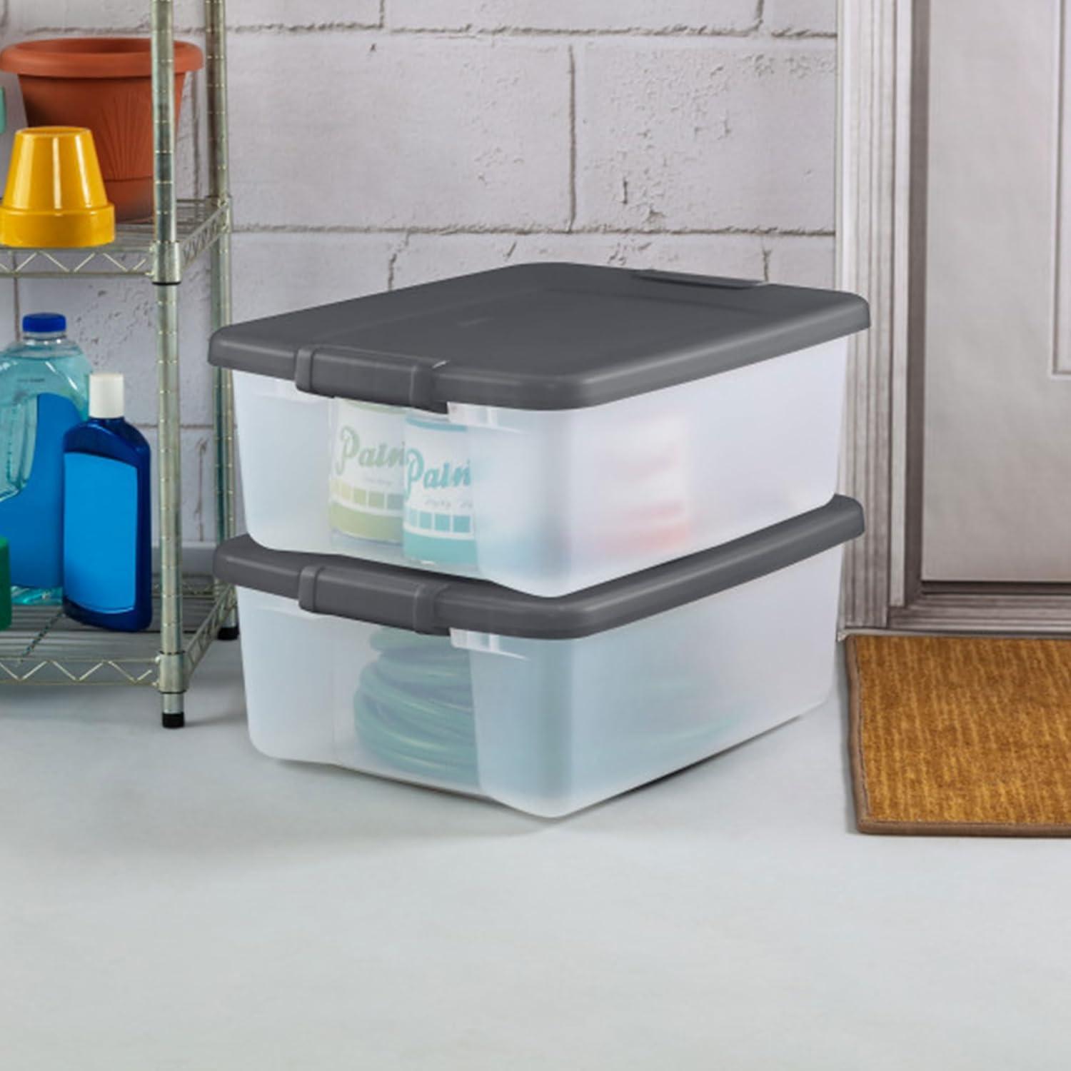 imageSterilite 5 Shelf Unit HeavyDuty Shelving Storage Rack for Home and Garage Gray Multipurpose Plastic Organizer Shelves for Smart Organization25 Quart Tote