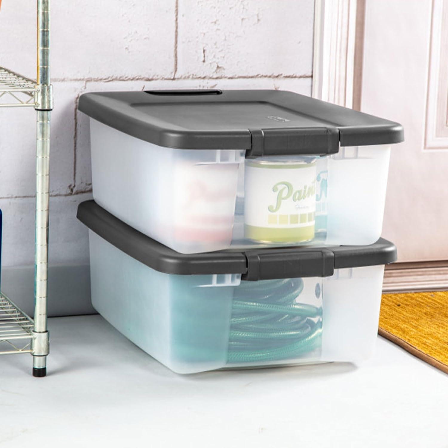 imageSterilite 5 Shelf Unit HeavyDuty Shelving Storage Rack for Home and Garage Gray Multipurpose Plastic Organizer Shelves for Smart Organization25 Quart Tote