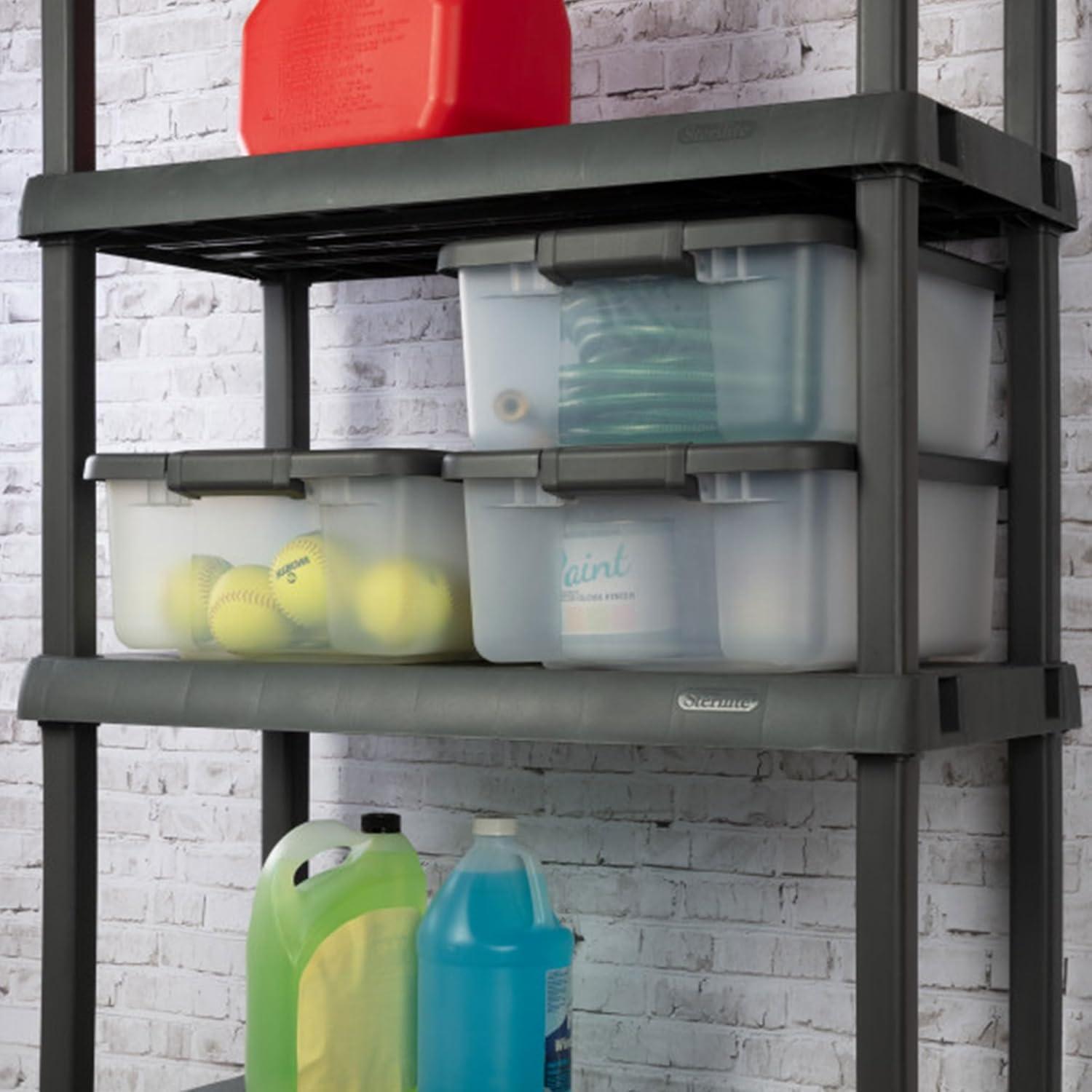 imageSterilite 5 Shelf Unit HeavyDuty Shelving Storage Rack for Home and Garage Gray Multipurpose Plastic Organizer Shelves for Smart Organization25 Quart Tote