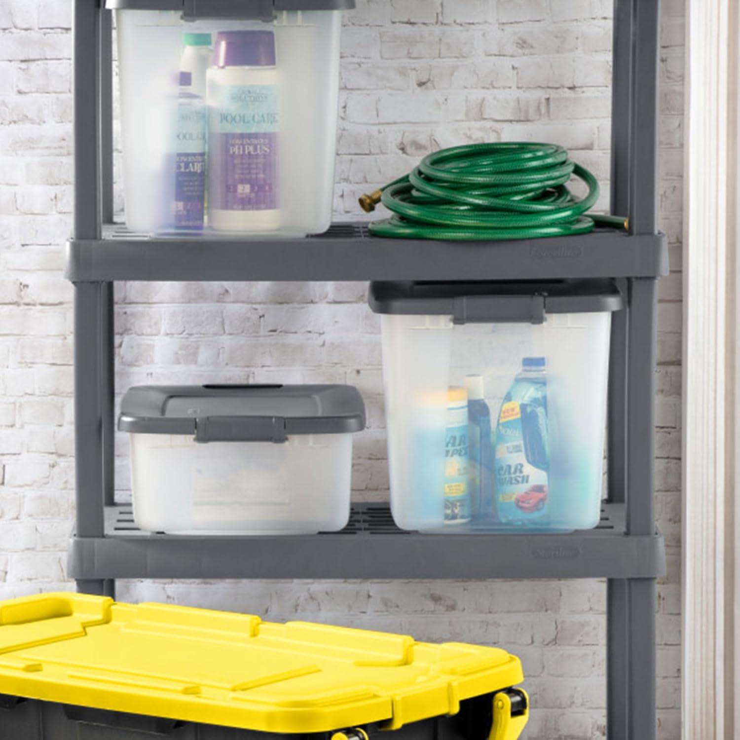 imageSterilite 5 Shelf Unit HeavyDuty Shelving Storage Rack for Home and Garage Gray Multipurpose Plastic Organizer Shelves for Smart Organization25 Quart Tote