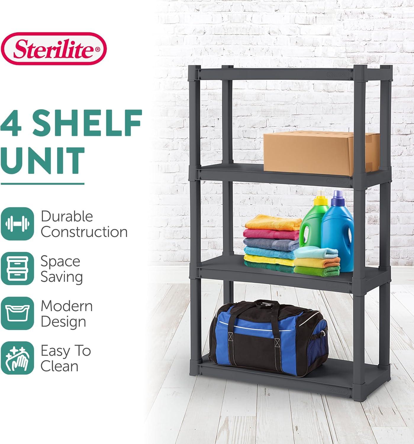 imageSterilite 5 Shelf Unit HeavyDuty Shelving Storage Rack for Home and Garage Gray Multipurpose Plastic Organizer Shelves for Smart Organization4 Shelf