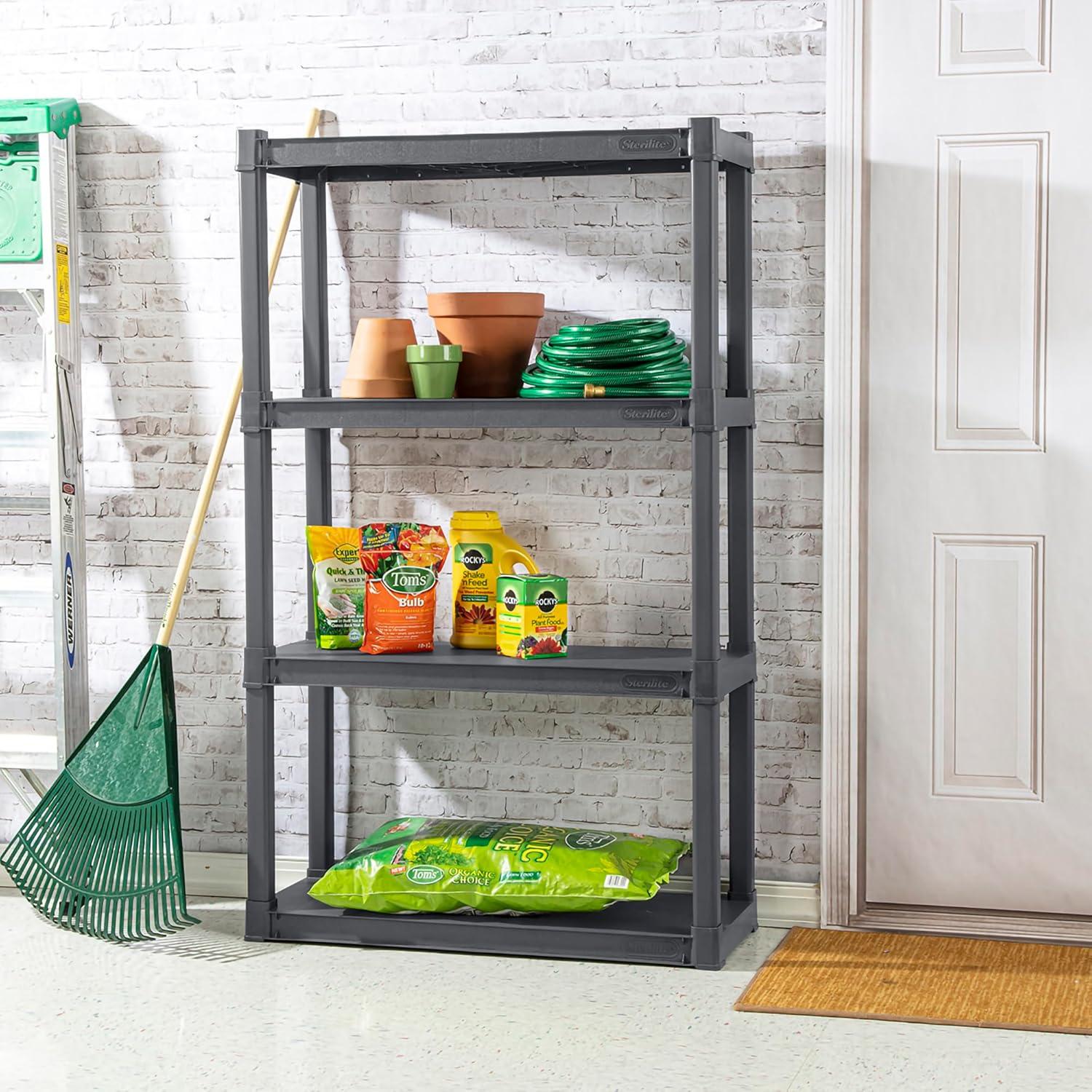 imageSterilite 5 Shelf Unit HeavyDuty Shelving Storage Rack for Home and Garage Gray Multipurpose Plastic Organizer Shelves for Smart Organization4 Shelf