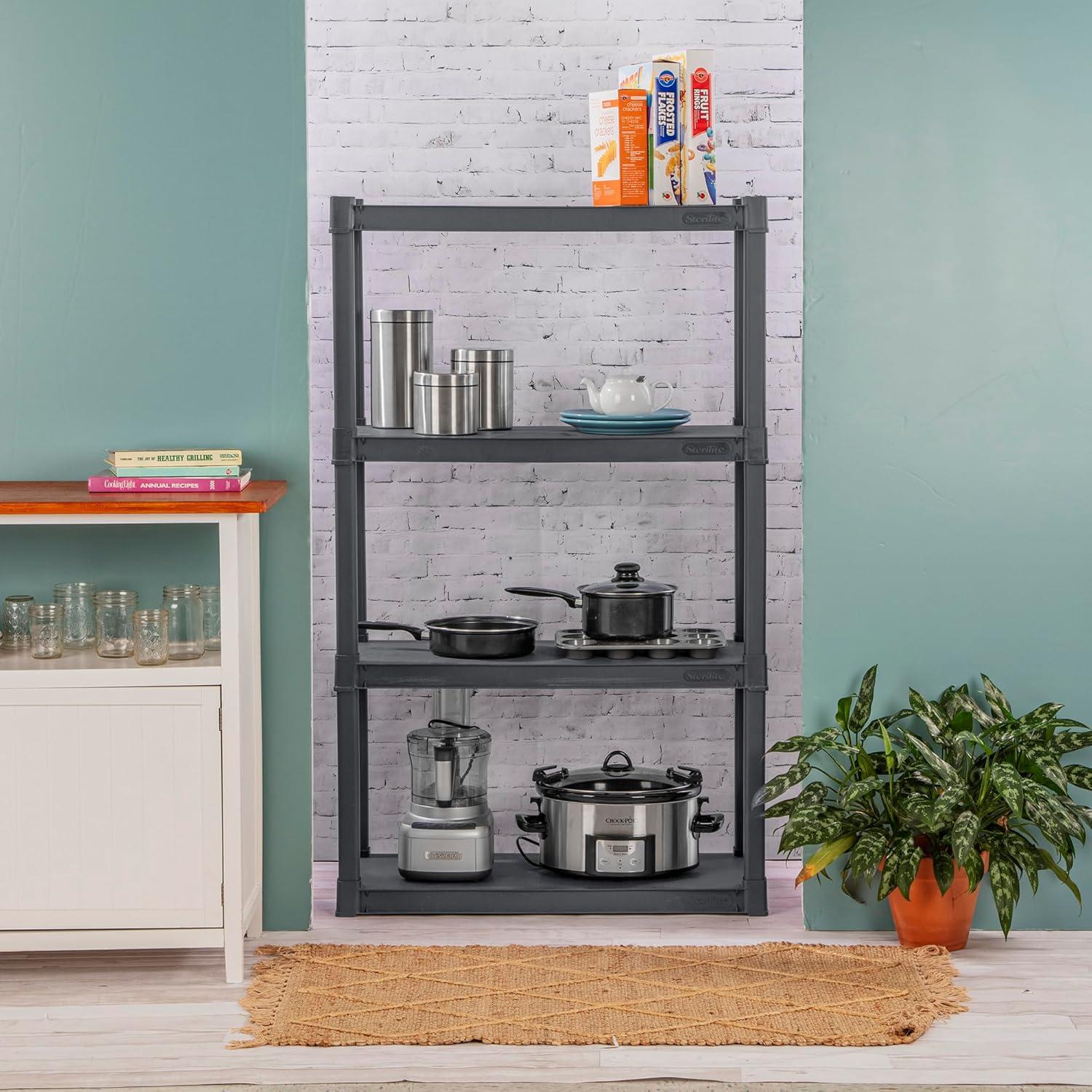 imageSterilite 5 Shelf Unit HeavyDuty Shelving Storage Rack for Home and Garage Gray Multipurpose Plastic Organizer Shelves for Smart Organization4 Shelf