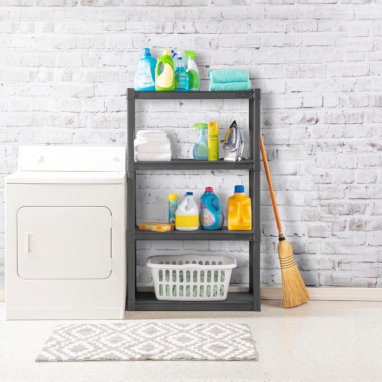 imageSterilite 5 Shelf Unit HeavyDuty Shelving Storage Rack for Home and Garage Gray Multipurpose Plastic Organizer Shelves for Smart Organization4 Shelf