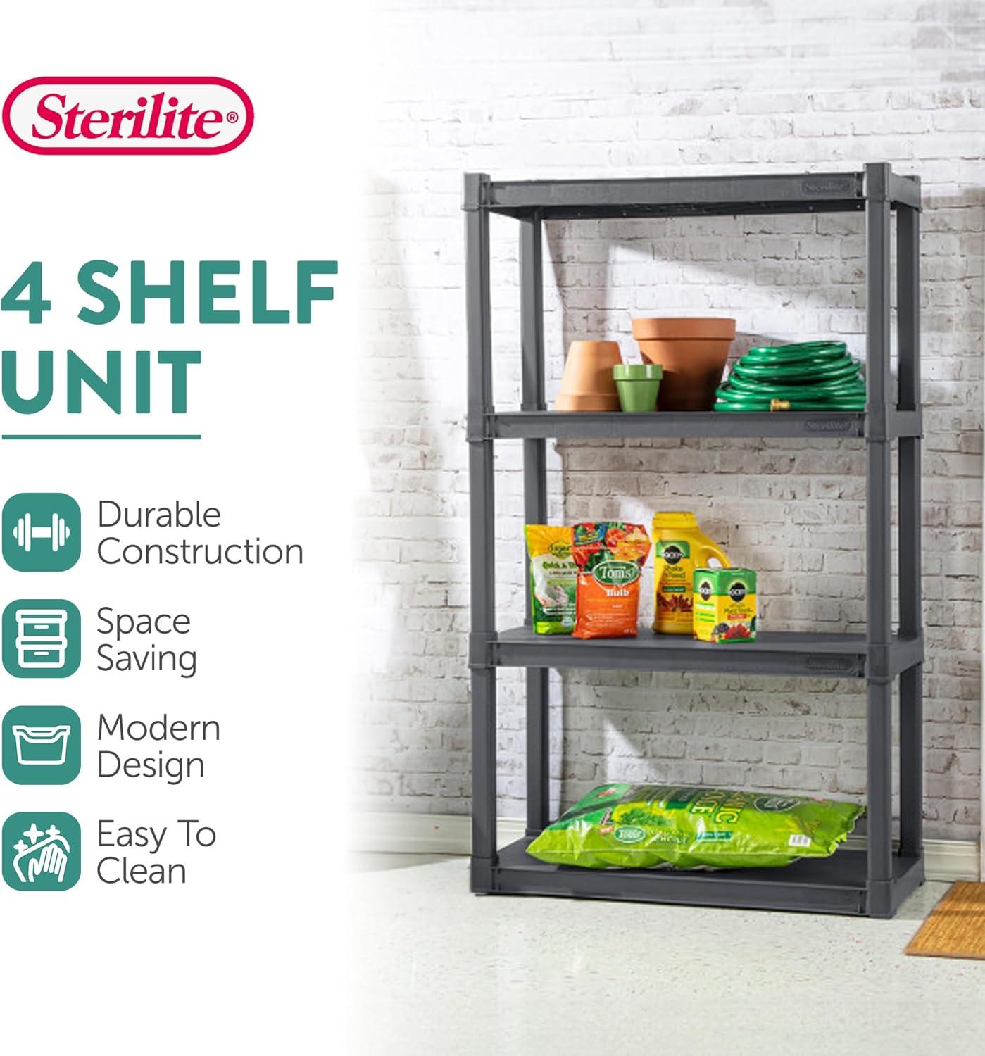 imageSterilite 5 Shelf Unit HeavyDuty Shelving Storage Rack for Home and Garage Gray Multipurpose Plastic Organizer Shelves for Smart Organization4 Shelf