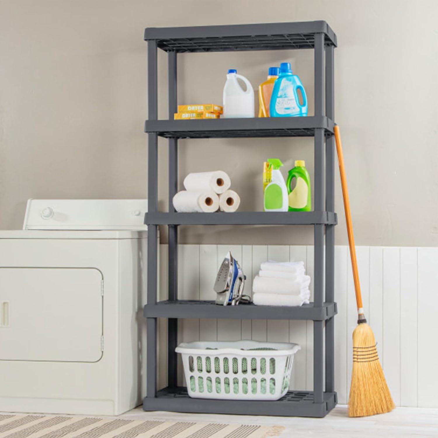 imageSterilite 5 Shelf Unit HeavyDuty Shelving Storage Rack for Home and Garage Gray Multipurpose Plastic Organizer Shelves for Smart Organization5 Shelf