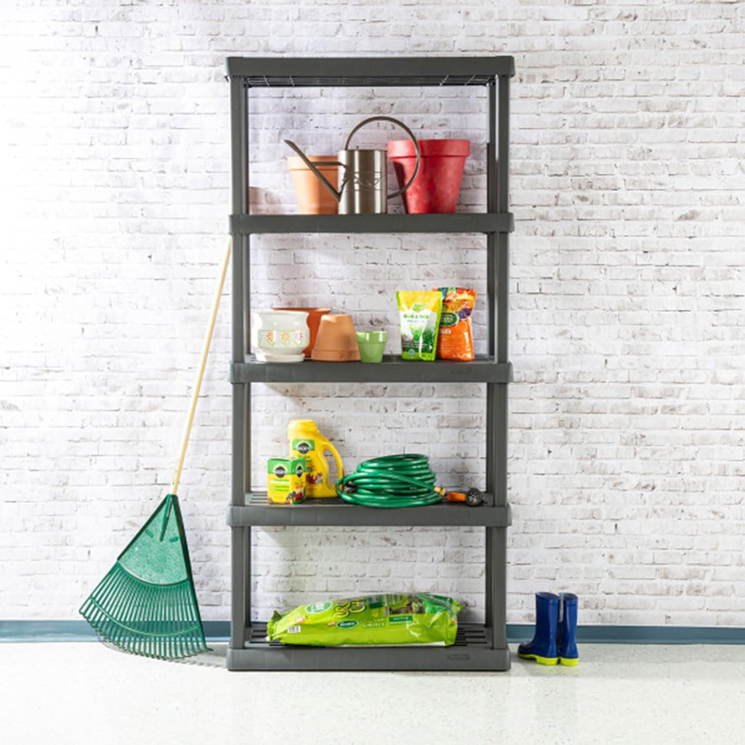 imageSterilite 5 Shelf Unit HeavyDuty Shelving Storage Rack for Home and Garage Gray Multipurpose Plastic Organizer Shelves for Smart Organization5 Shelf
