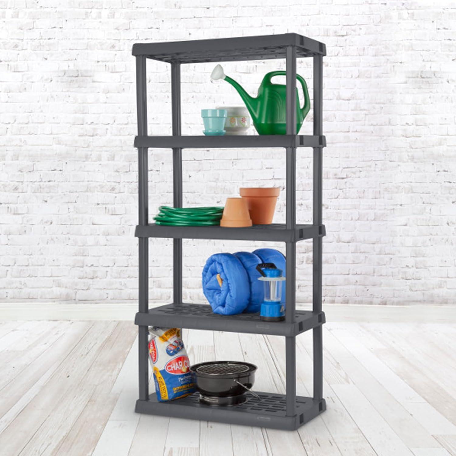 imageSterilite 5 Shelf Unit HeavyDuty Shelving Storage Rack for Home and Garage Gray Multipurpose Plastic Organizer Shelves for Smart Organization5 Shelf