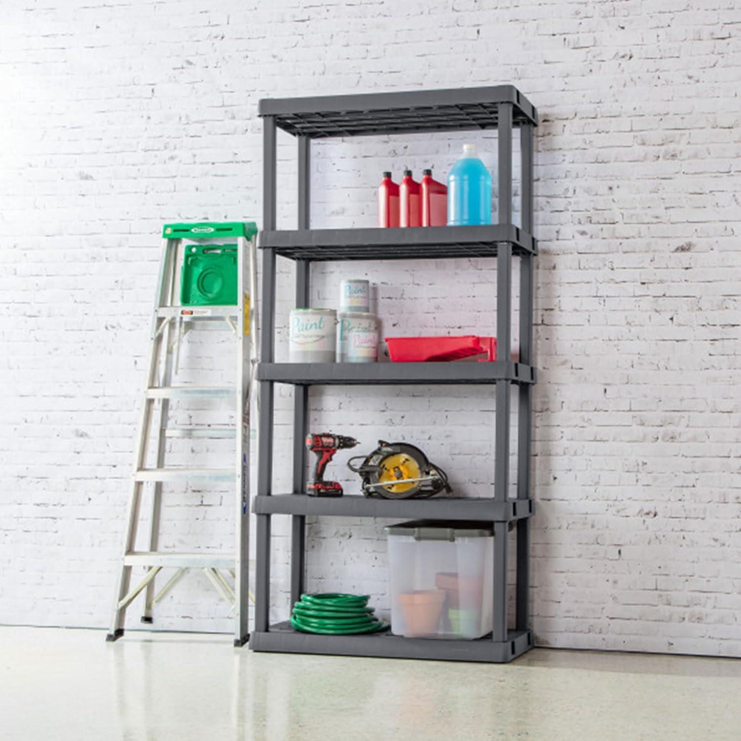 imageSterilite 5 Shelf Unit HeavyDuty Shelving Storage Rack for Home and Garage Gray Multipurpose Plastic Organizer Shelves for Smart Organization5 Shelf