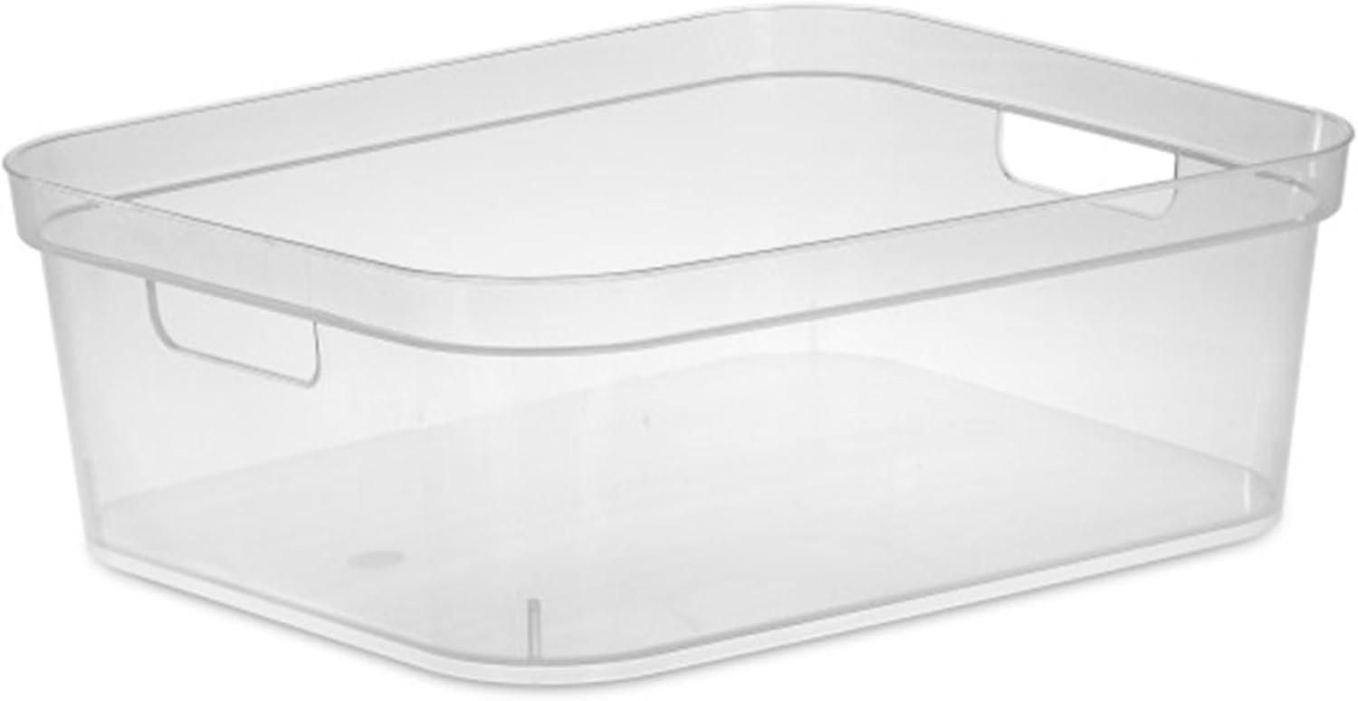 imageSterilite 525 x 1225 x 15 Inch Medium Modern Storage Bin wComfortable Carry Through Handles amp Banded Rim for Household Organization Clear 8 PackClear