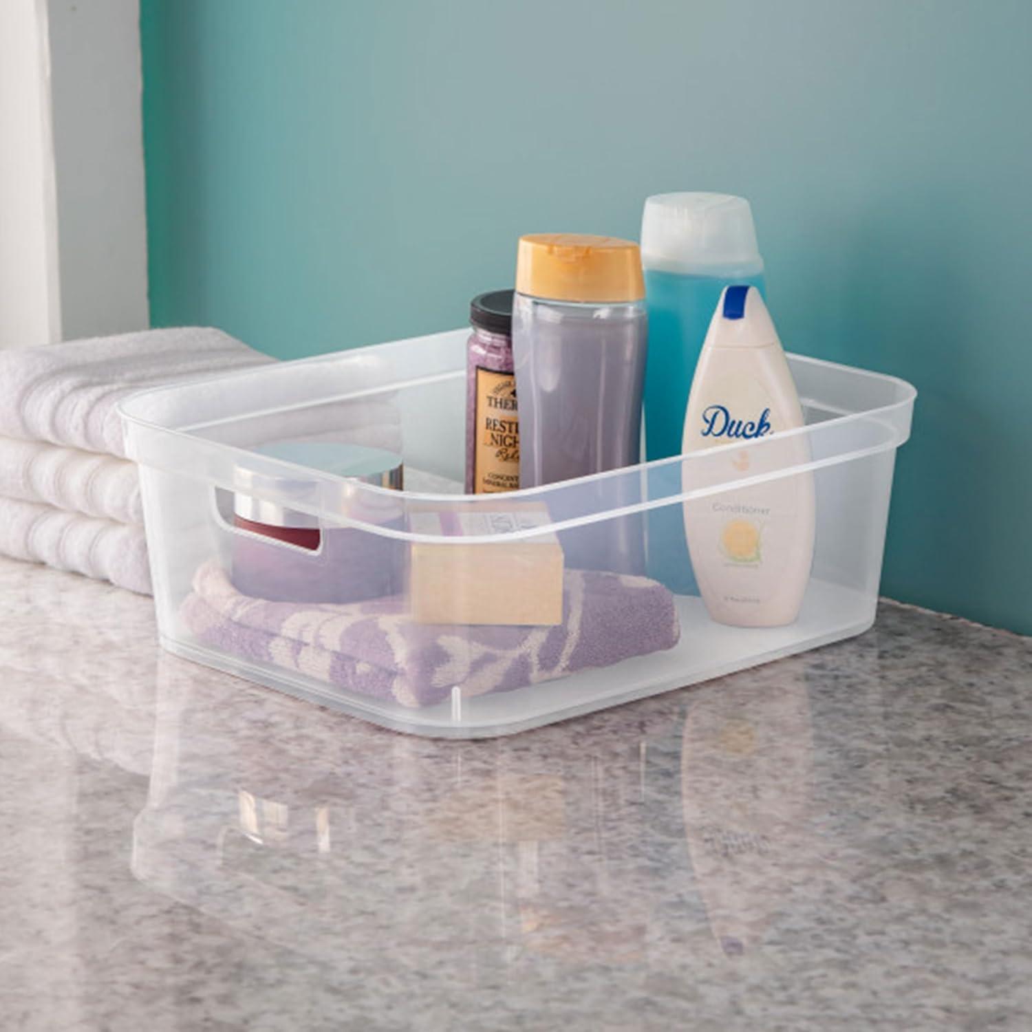 imageSterilite 525 x 1225 x 15 Inch Medium Modern Storage Bin wComfortable Carry Through Handles amp Banded Rim for Household Organization Clear 8 PackClear