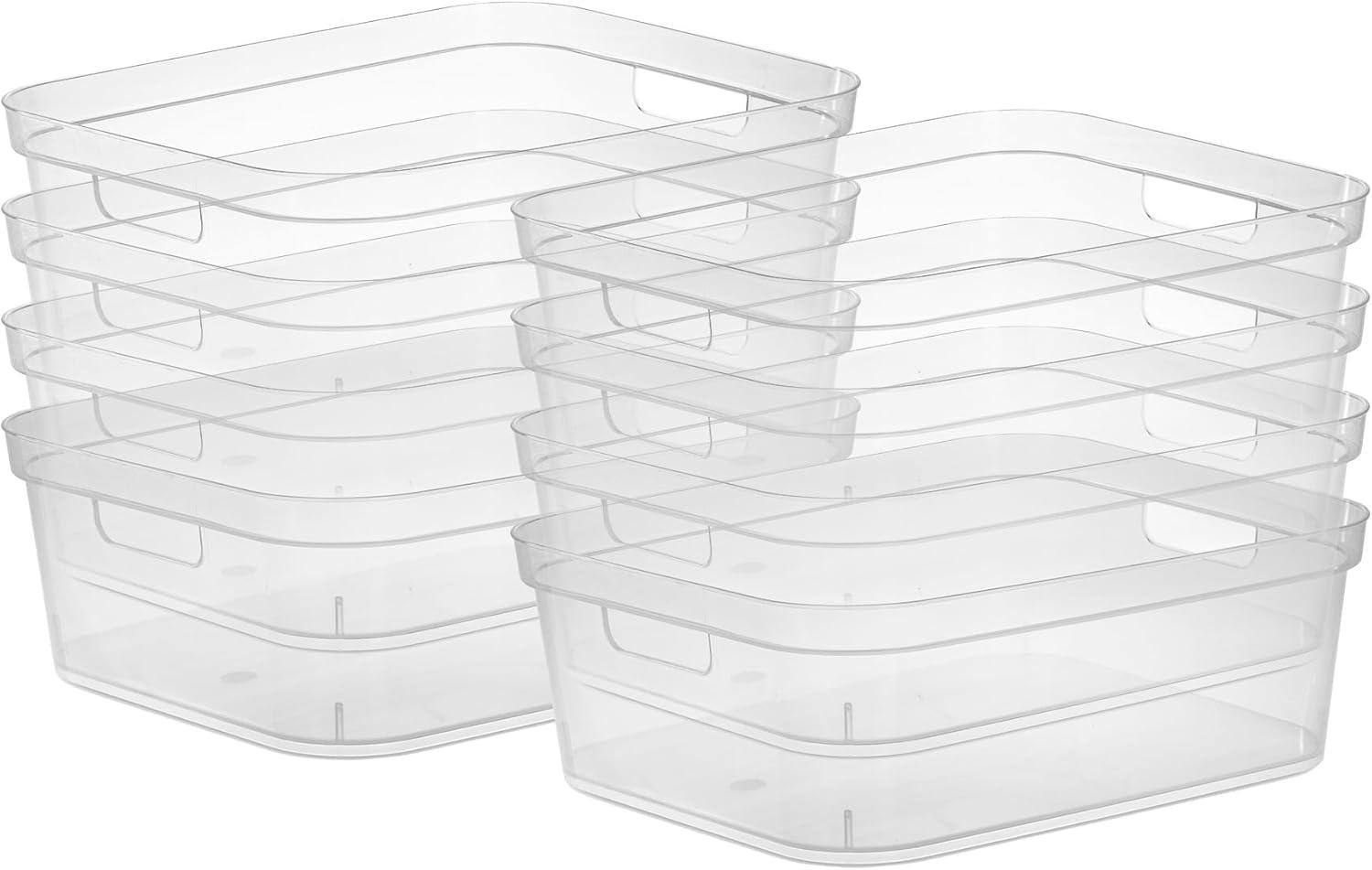 imageSterilite 525 x 1225 x 15 Inch Medium Modern Storage Bin wComfortable Carry Through Handles amp Banded Rim for Household Organization Clear 8 PackClear