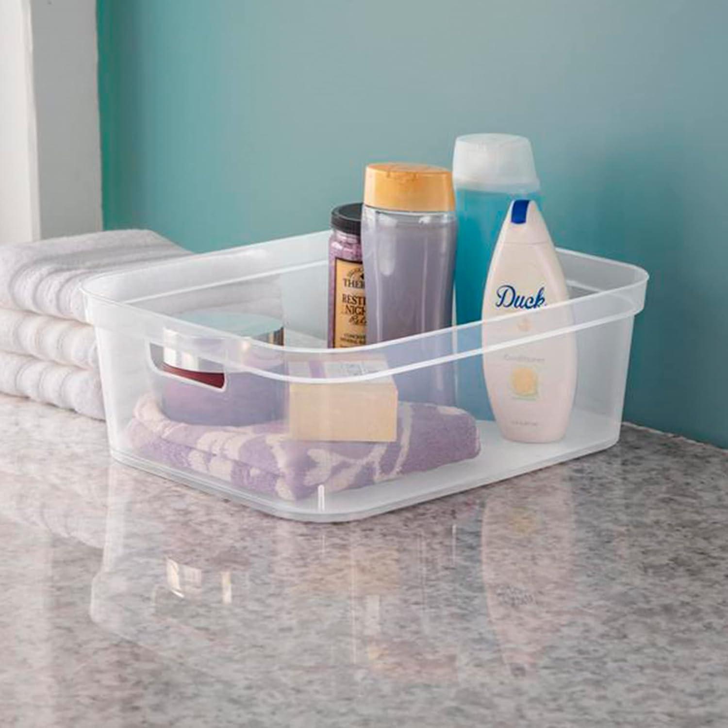 imageSterilite 525 x 1225 x 15 Inch Medium Modern Storage Bin wComfortable Carry Through Handles amp Banded Rim for Household Organization Clear 8 PackClear