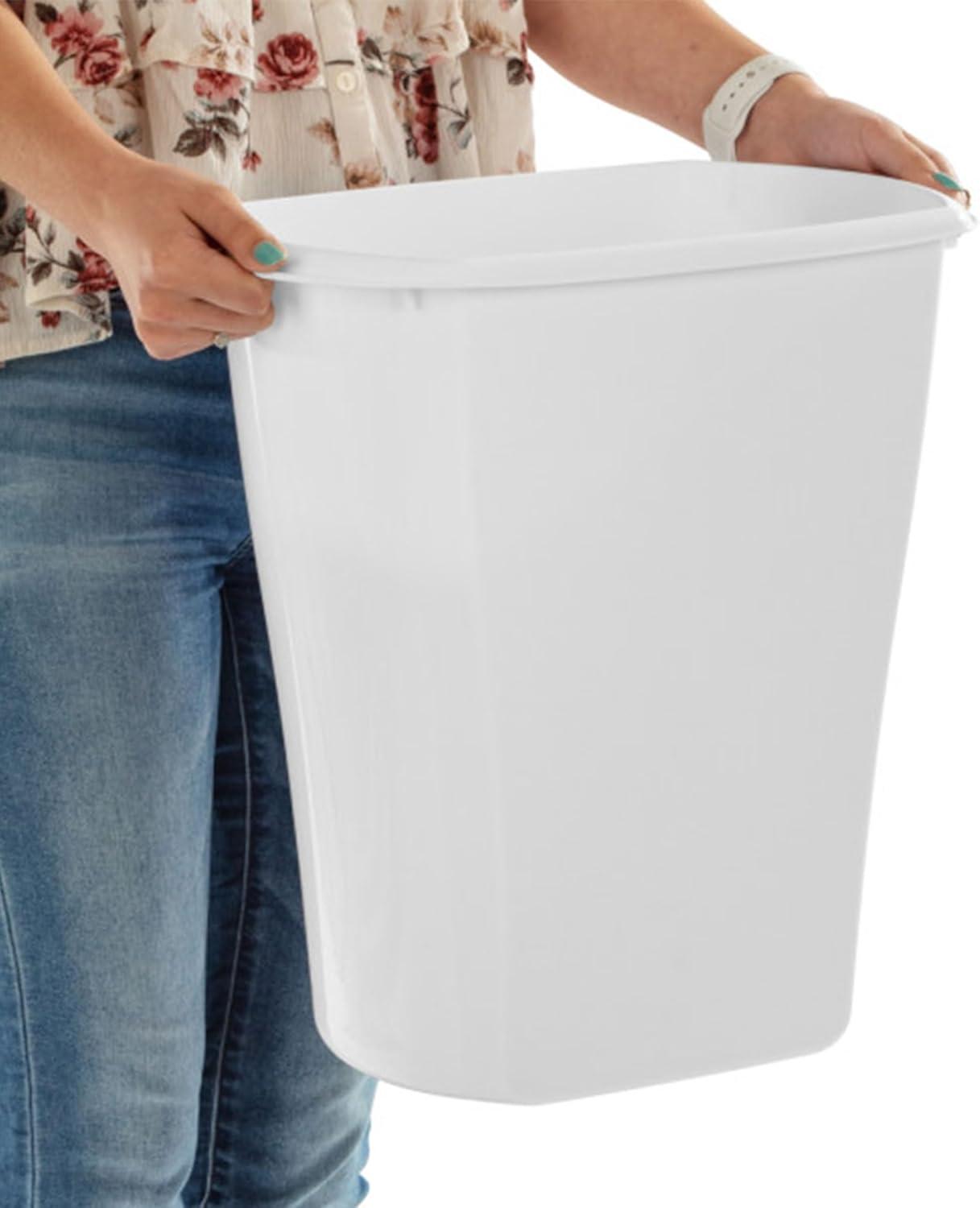 imageSterilite 55 Gallon Rectangular Wastebasket Opentop Medium Sized Trash Can for the Bathroom Bedroom or Office White 6Pack
