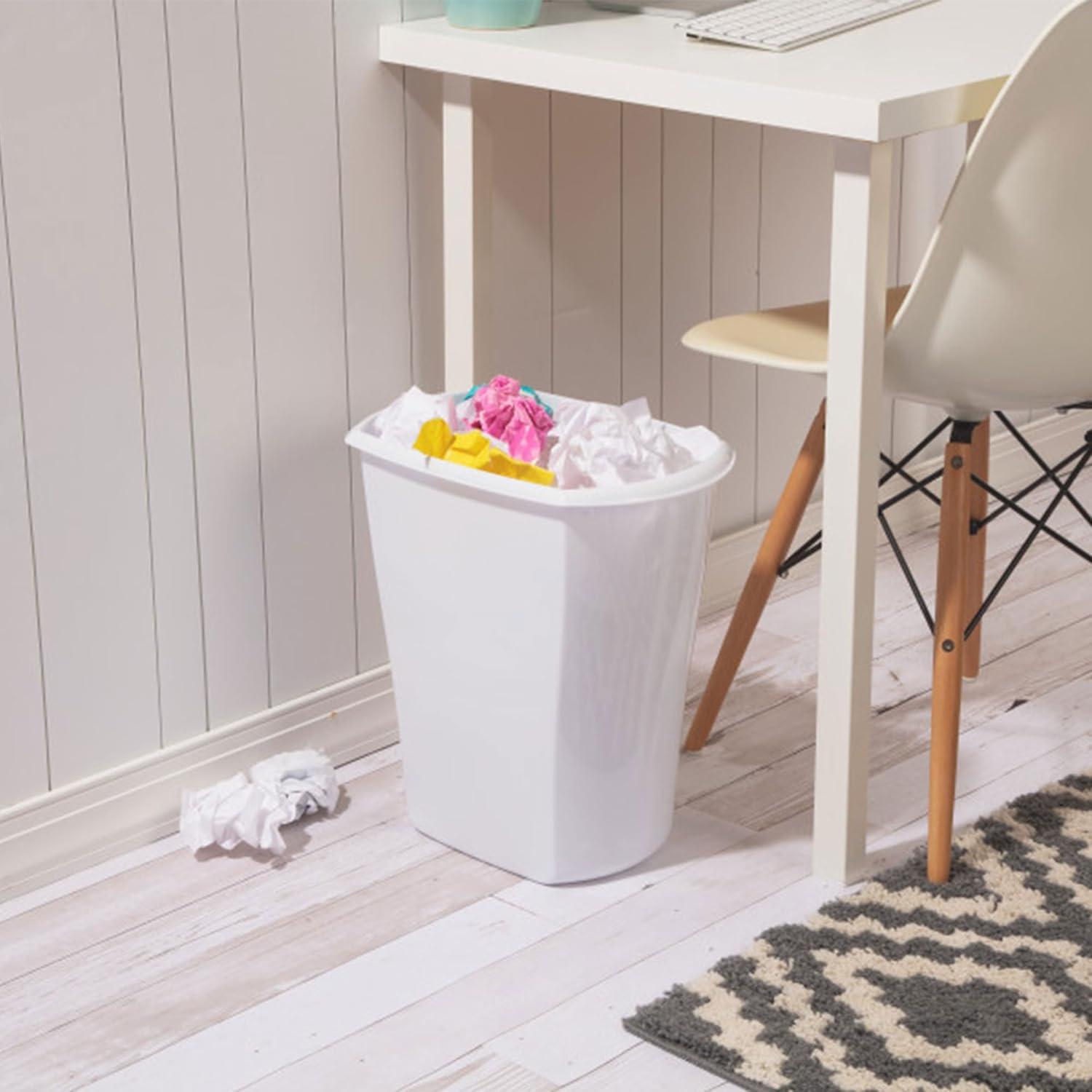 imageSterilite 55 Gallon Rectangular Wastebasket Opentop Medium Sized Trash Can for the Bathroom Bedroom or Office White 6Pack