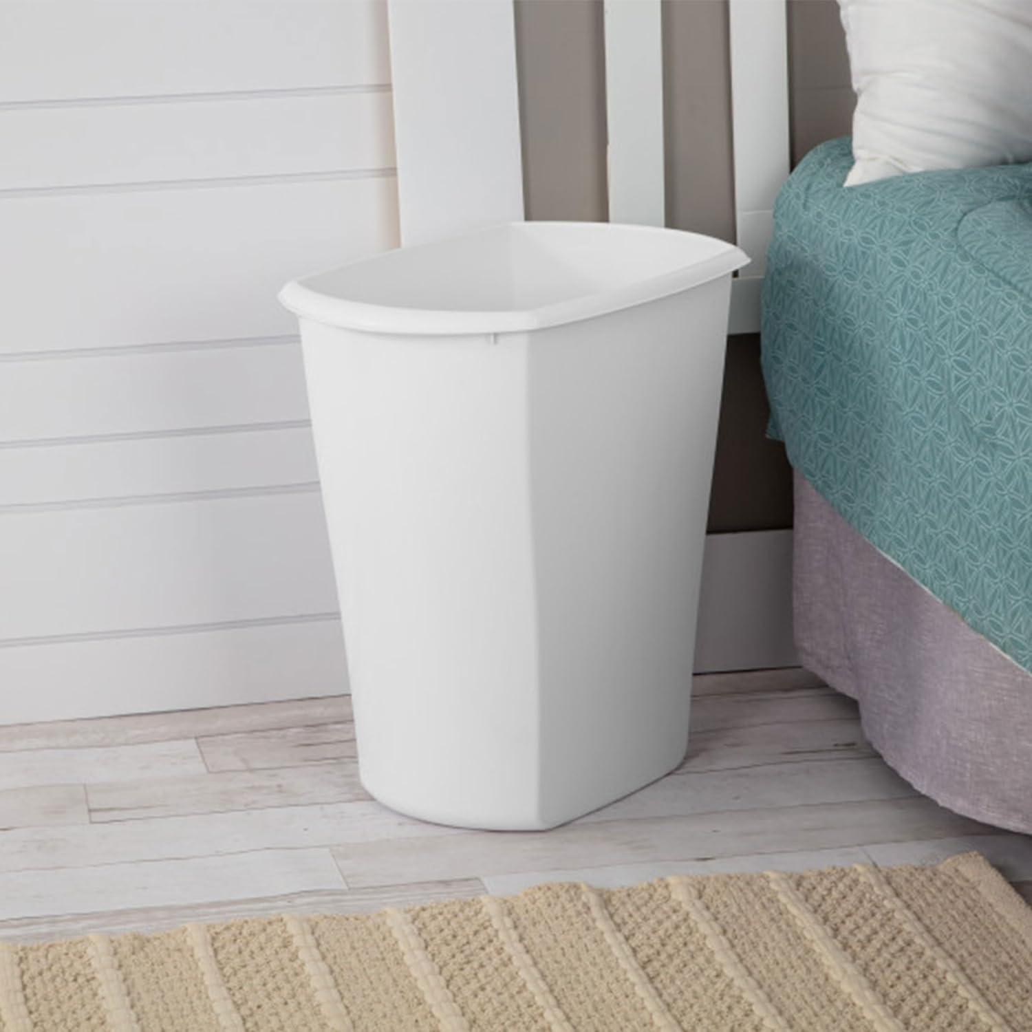 imageSterilite 55 Gallon Rectangular Wastebasket Opentop Medium Sized Trash Can for the Bathroom Bedroom or Office White 6Pack