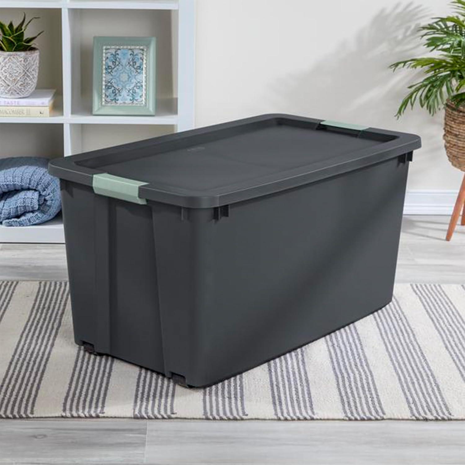 imageSterilite 6 Pack 20 Gallon Latch Tote Stackable Plastic Storage Bin Container GrayGreen16