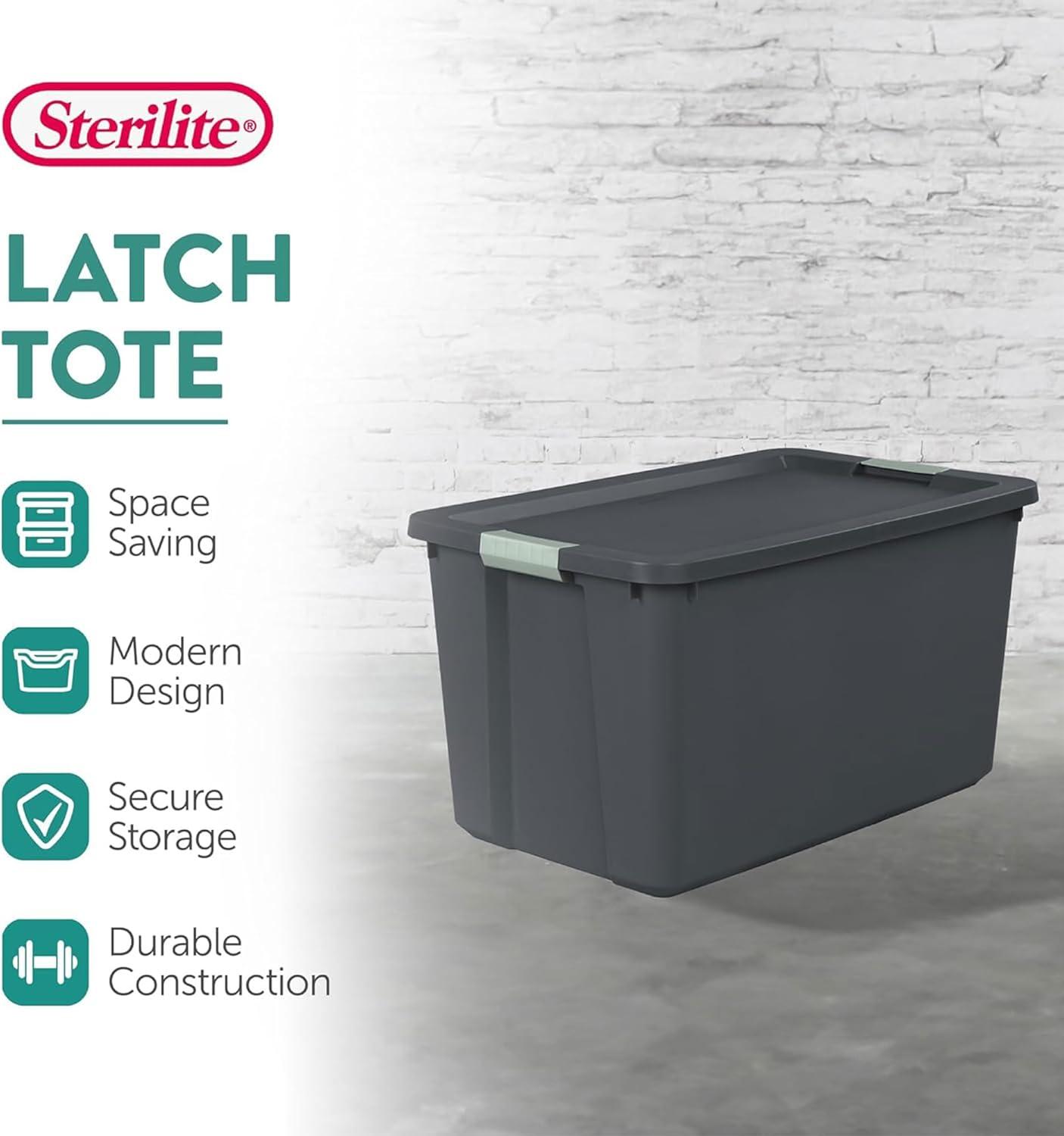 imageSterilite 6 Pack 20 Gallon Latch Tote Stackable Plastic Storage Bin Container GrayGreen16