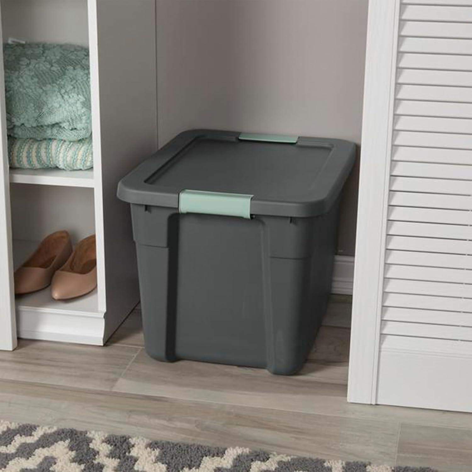 imageSterilite 6 Pack 20 Gallon Latch Tote Stackable Plastic Storage Bin Container GrayGreen18