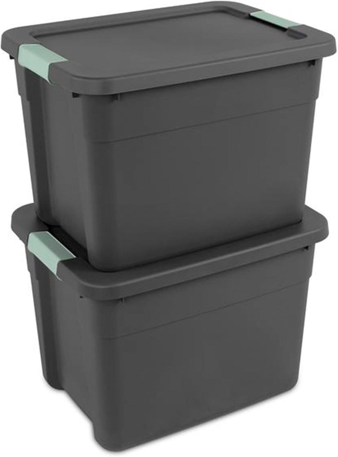 imageSterilite 6 Pack 20 Gallon Latch Tote Stackable Plastic Storage Bin Container GrayGreen24