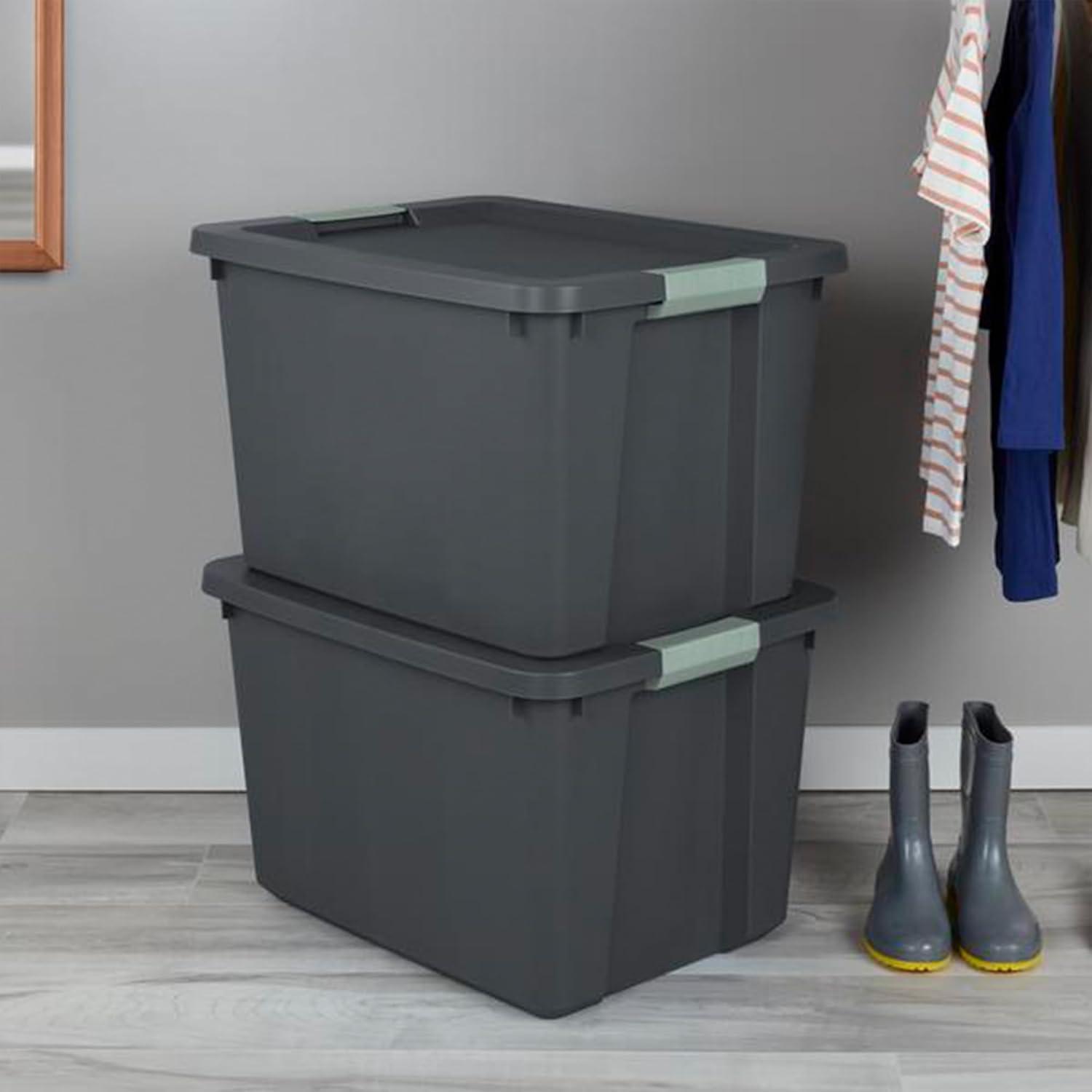 imageSterilite 6 Pack 20 Gallon Latch Tote Stackable Plastic Storage Bin Container GrayGreen6