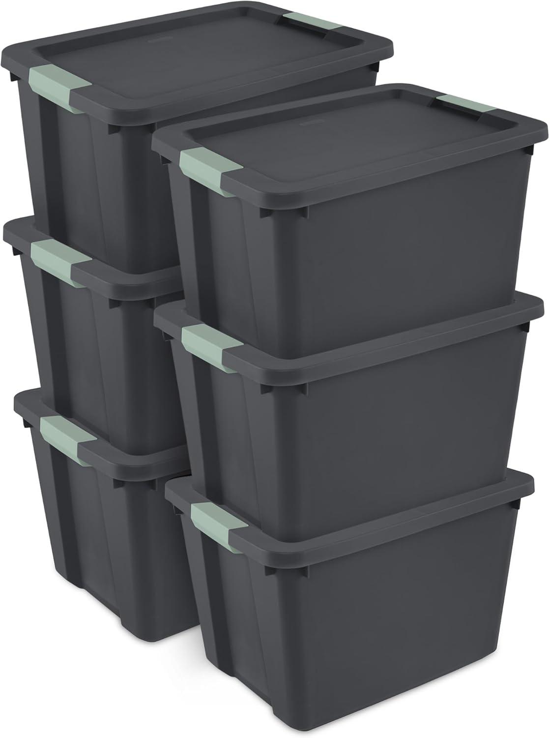 imageSterilite 6 Pack 20 Gallon Latch Tote Stackable Plastic Storage Bin Container GrayGreen6