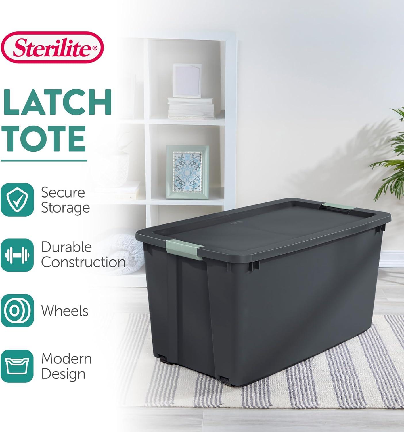 imageSterilite 6 Pack 20 Gallon Latch Tote Stackable Plastic Storage Bin Container GrayGreen8
