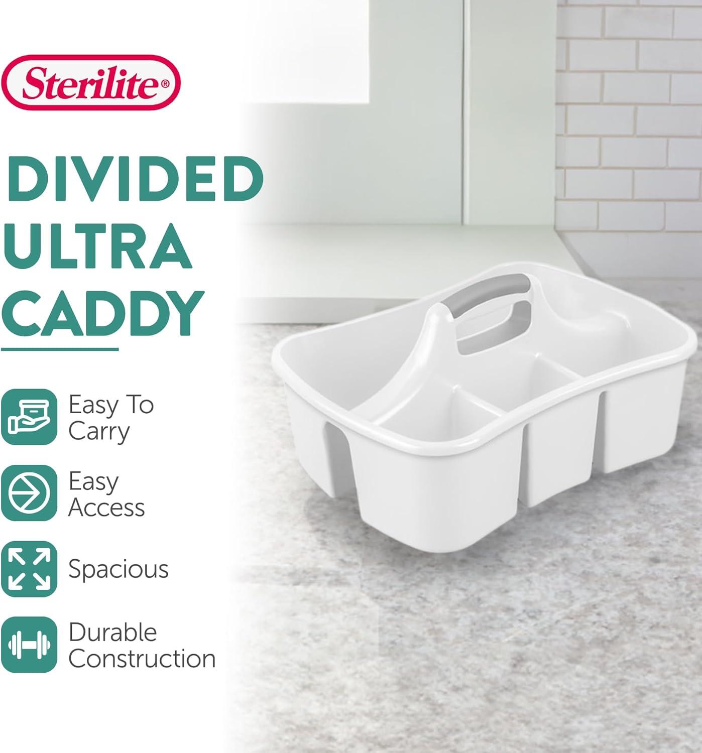 imageSterilite 6 Pack Divided Ultra Caddy Plastic Portable Storage to Hold Bathroom and Cleaning Supplies White 5 Large Compartment Organizer12 Pack