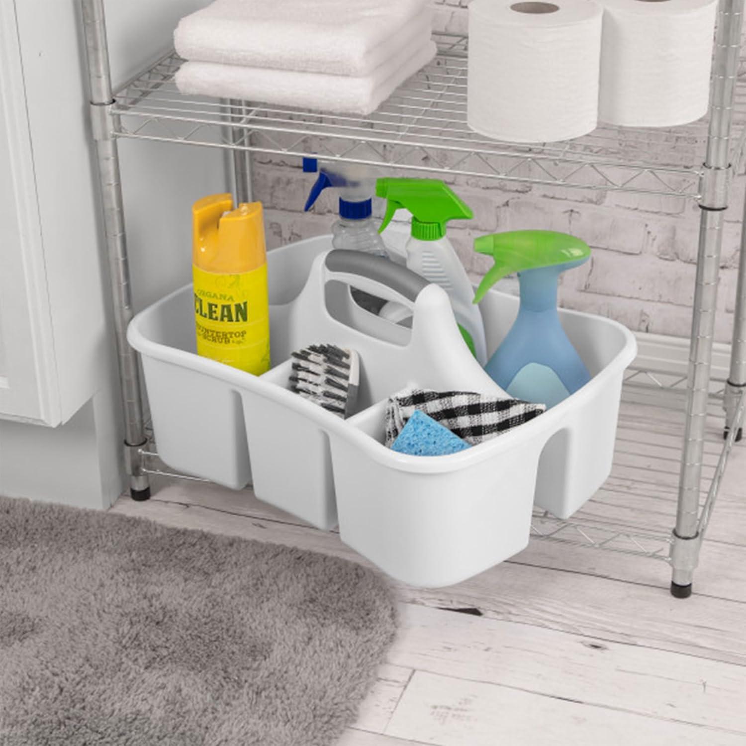 imageSterilite 6 Pack Divided Ultra Caddy Plastic Portable Storage to Hold Bathroom and Cleaning Supplies White 5 Large Compartment Organizer18 Pack