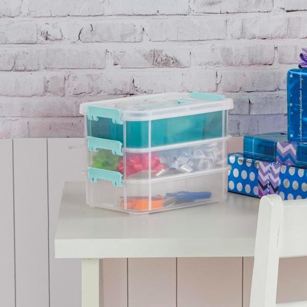 imageSterilite 6 Pack Plastic Storage Box Container 3 Layer Stack and Carry ClearBlue1 Pack