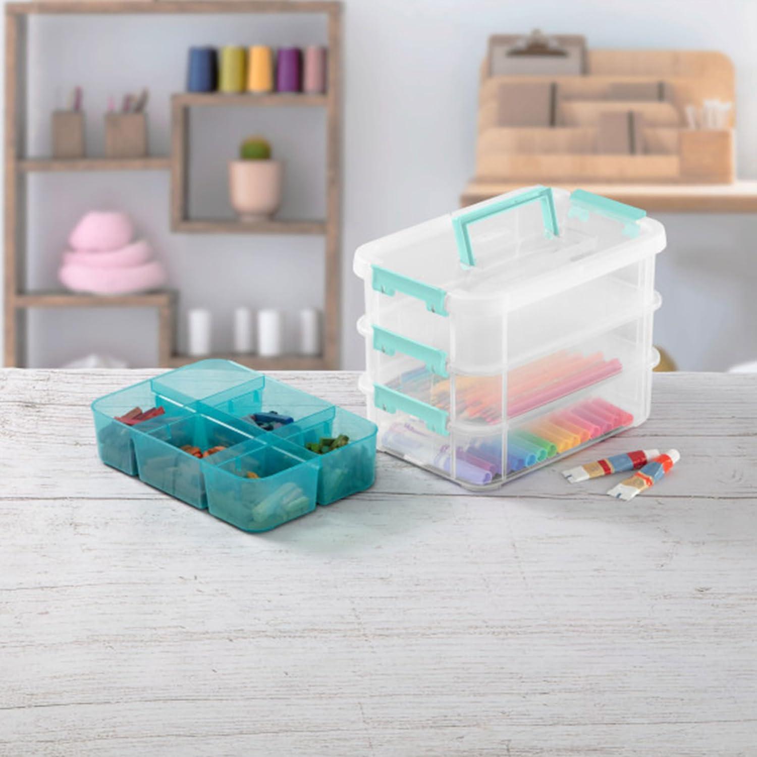 imageSterilite 6 Pack Plastic Storage Box Container 3 Layer Stack and Carry ClearBlue12 Pack