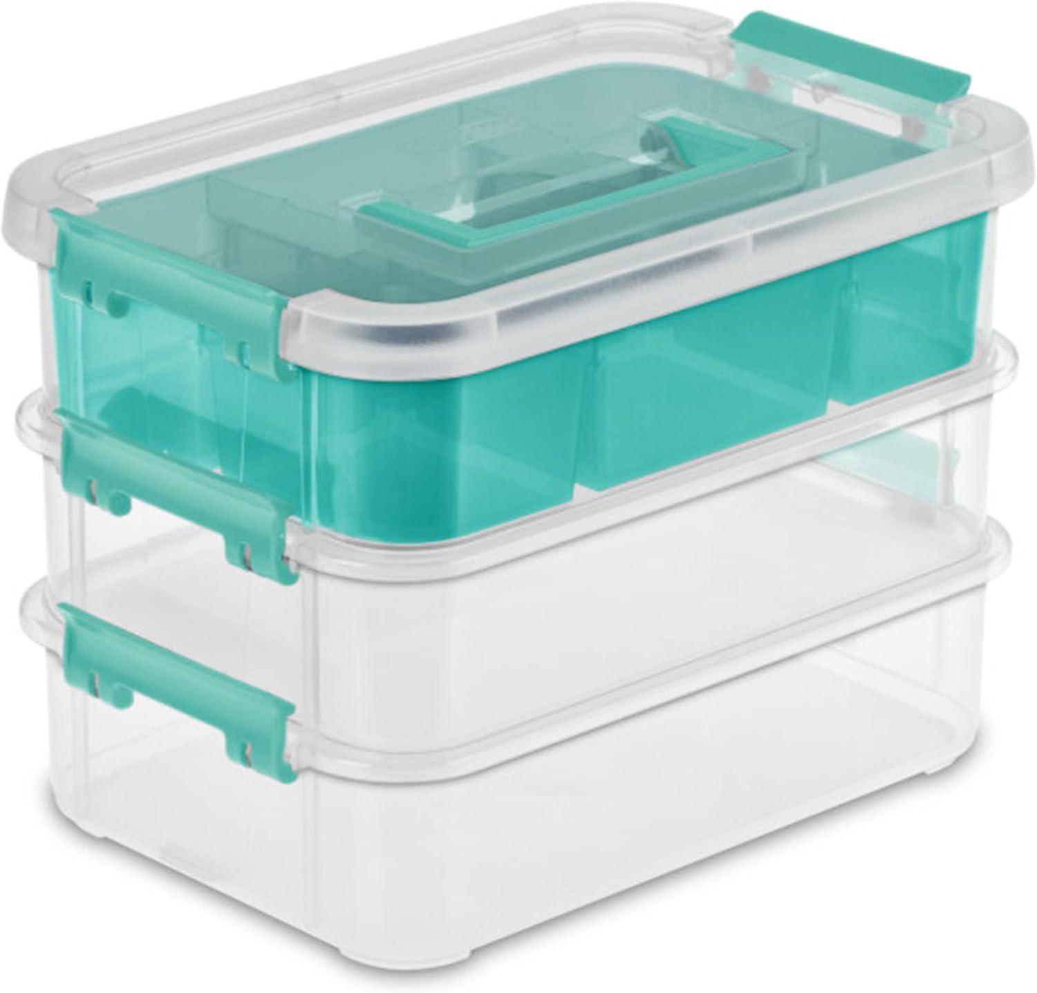imageSterilite 6 Pack Plastic Storage Box Container 3 Layer Stack and Carry ClearBlue12 Pack