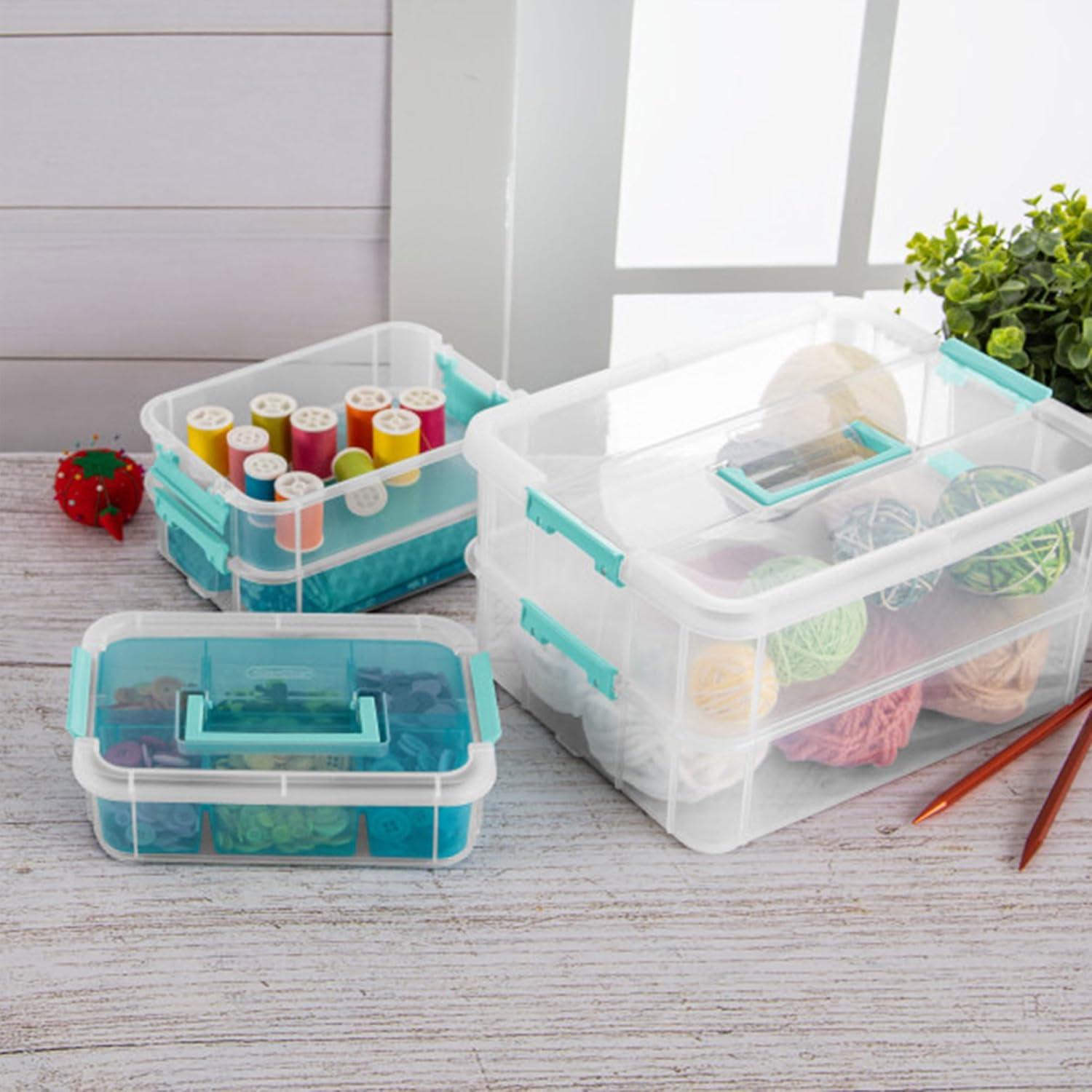 imageSterilite 6 Pack Plastic Storage Box Container 3 Layer Stack and Carry ClearBlue6 Pack